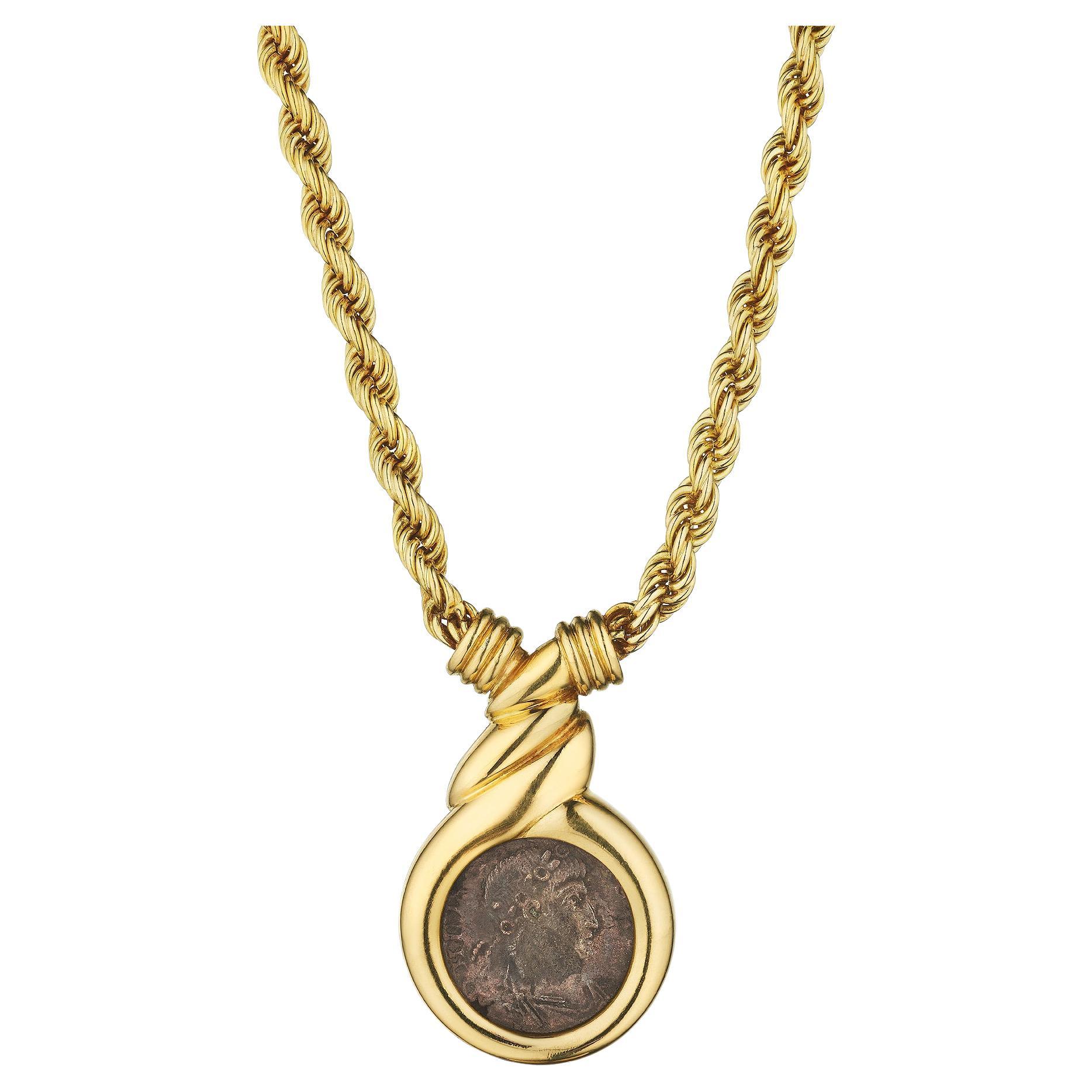 Bulgari Ancient Coin Gold Pendant Necklace