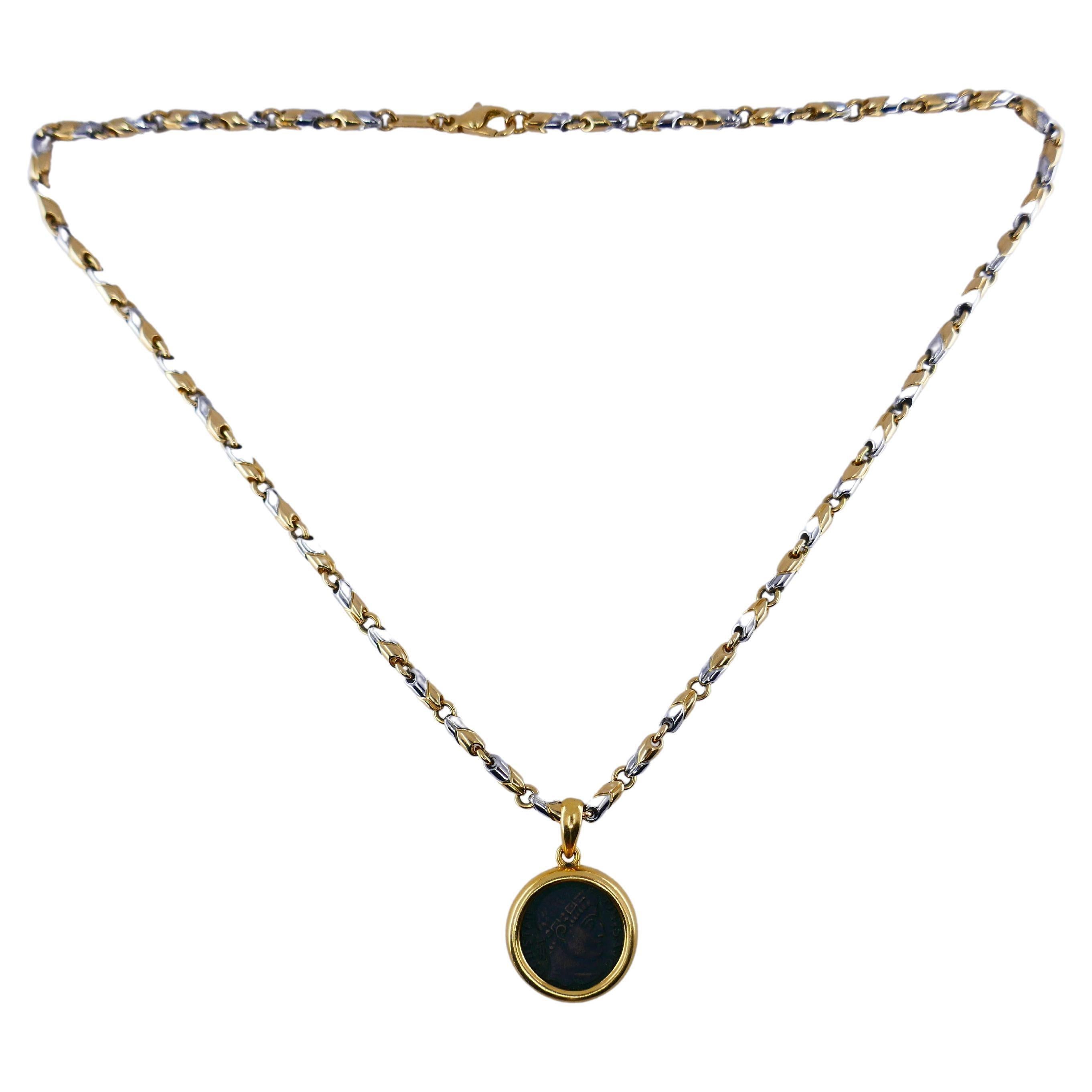 Bulgari Ancient Coin Pendant and Doppio Cuore Necklace In Excellent Condition In Beverly Hills, CA