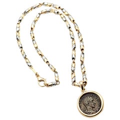 Bulgari Ancient Coin Pendant Yellow Gold and White Gold Link Necklace
