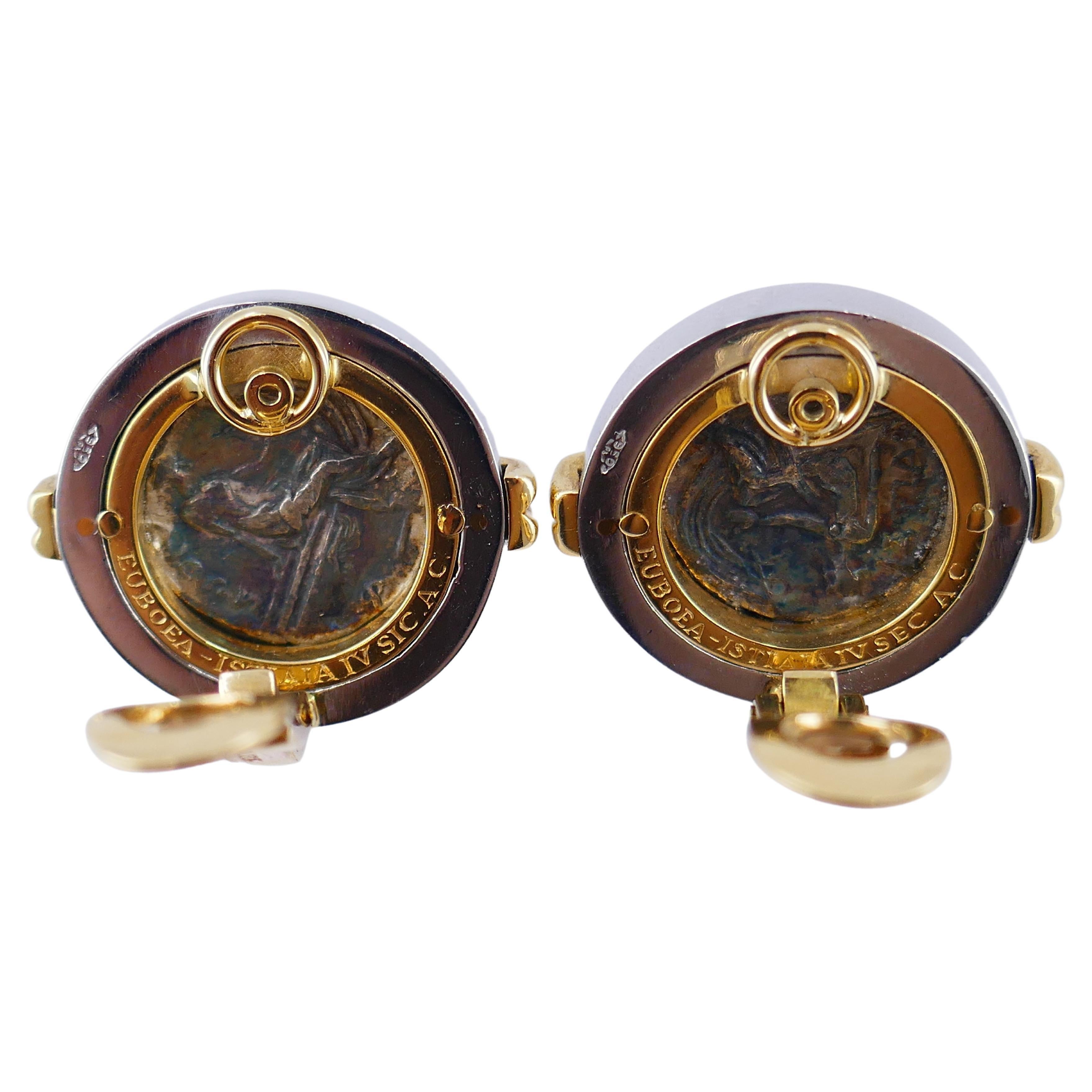 Bulgari Ohrringe aus Platin und Gold mit antiker Münze im Zustand „Hervorragend“ im Angebot in Beverly Hills, CA