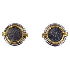 Vintage Bulgari Ancient Coin Platinum Gold Earrings