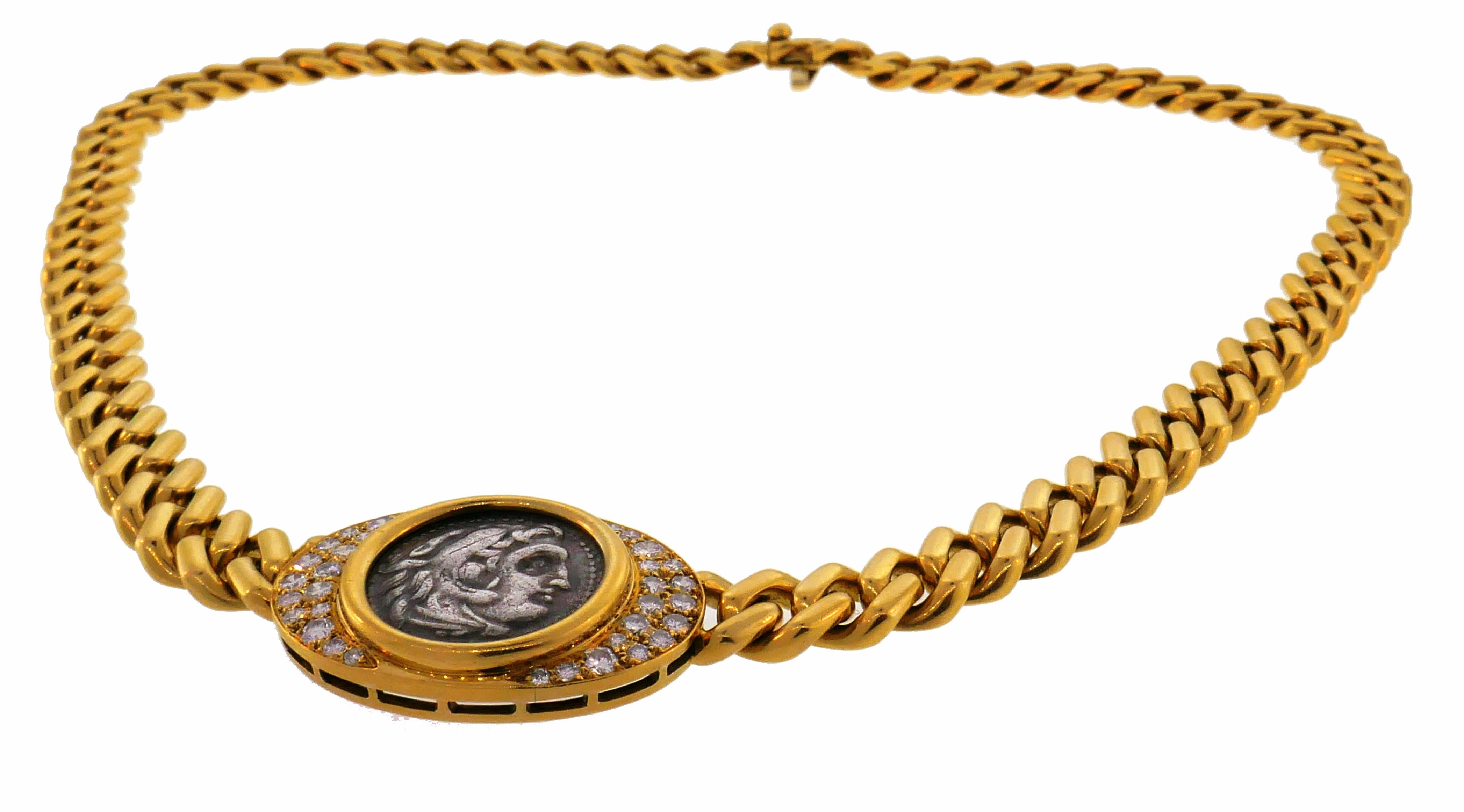 Bulgari Ancient Coin Yellow Gold Chain Necklace with Diamond Bvlgari 1