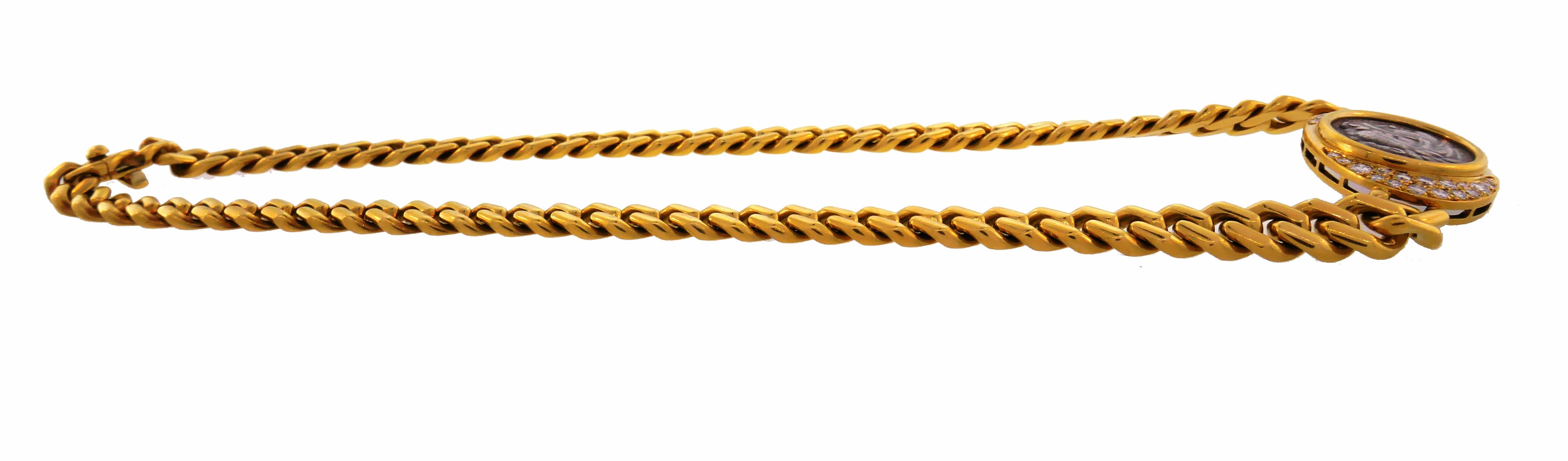 Bulgari Ancient Coin Yellow Gold Chain Necklace with Diamond Bvlgari 3