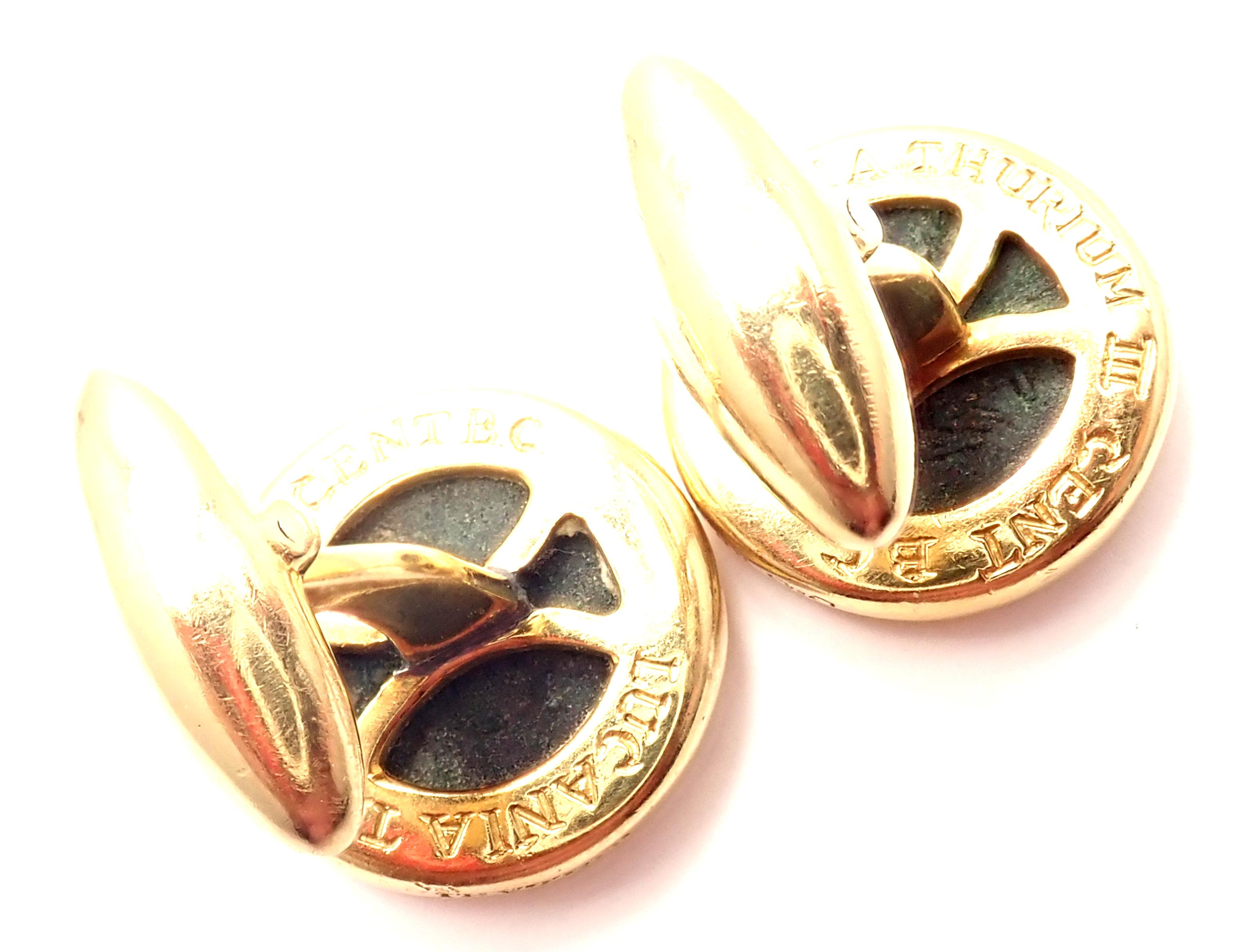 Bulgari Ancient Coin Yellow Gold Cufflinks In Excellent Condition For Sale In Holland, PA