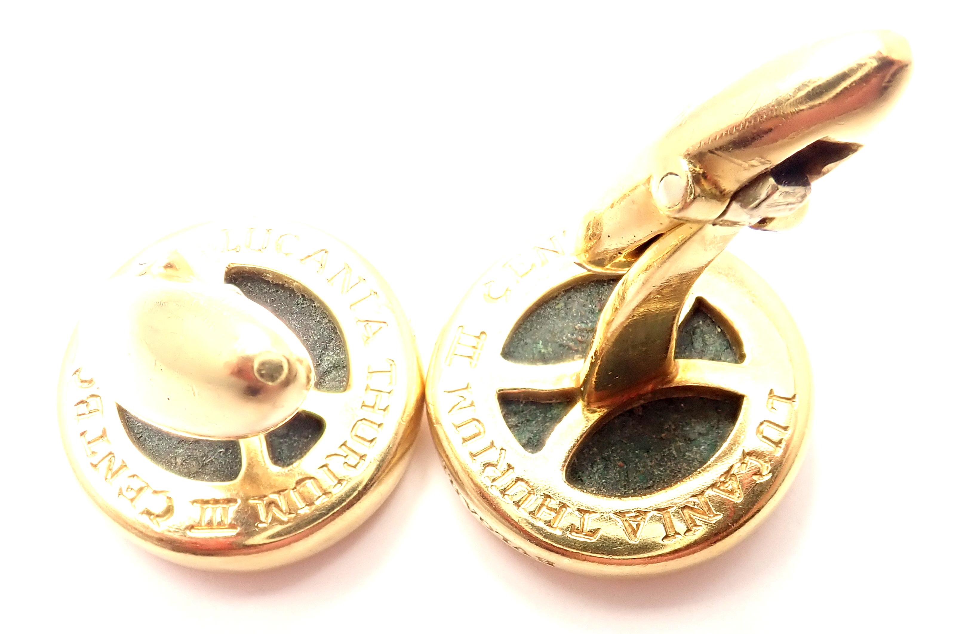 Women's or Men's Bulgari Ancient Coin Yellow Gold Cufflinks For Sale