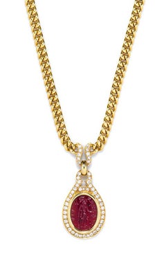 Bulgari Ancient Intaglio Diamond Gold Necklace