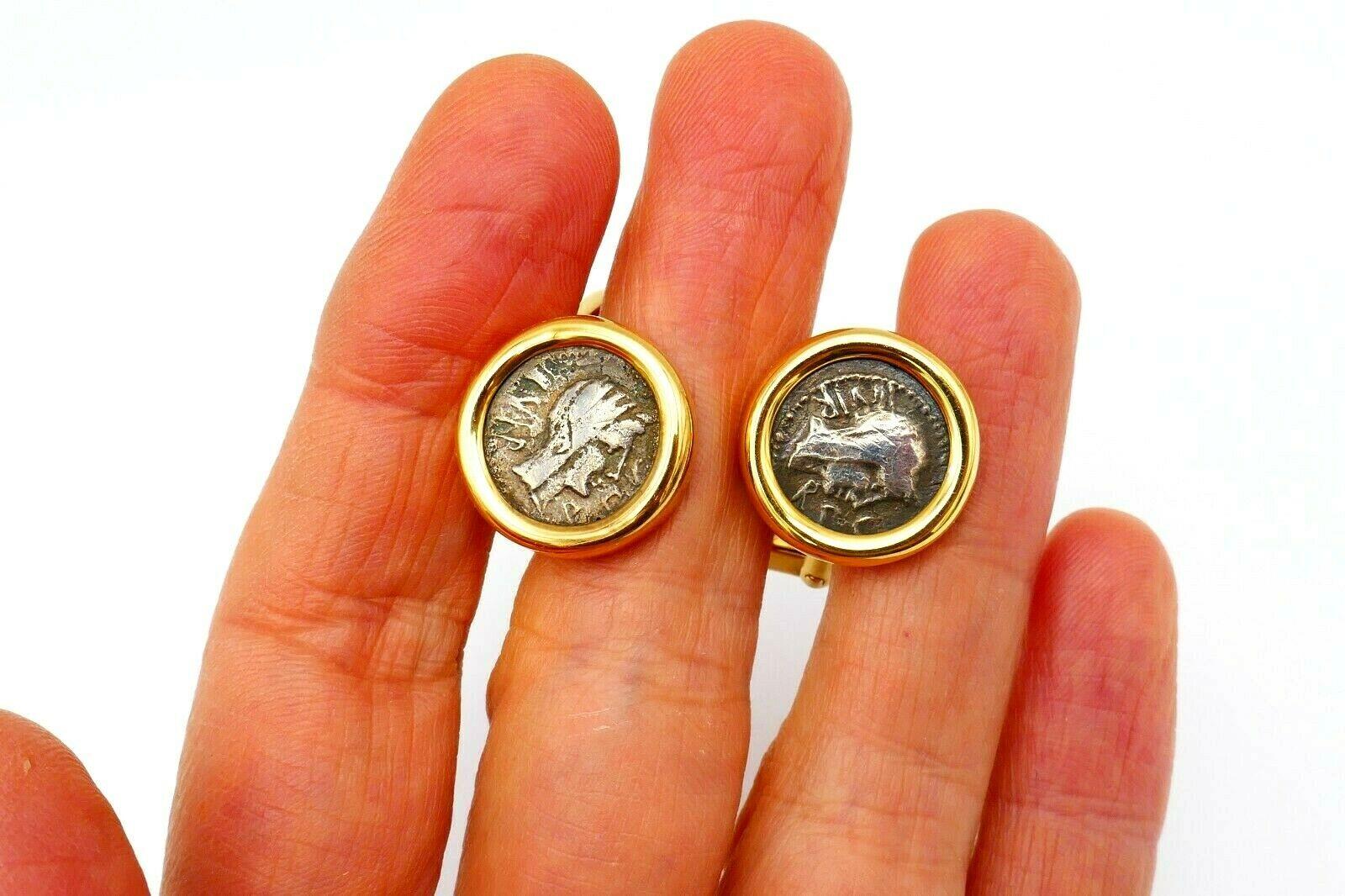 Women's or Men's Bulgari Ancient Roman Coin Yellow Gold Cufflinks