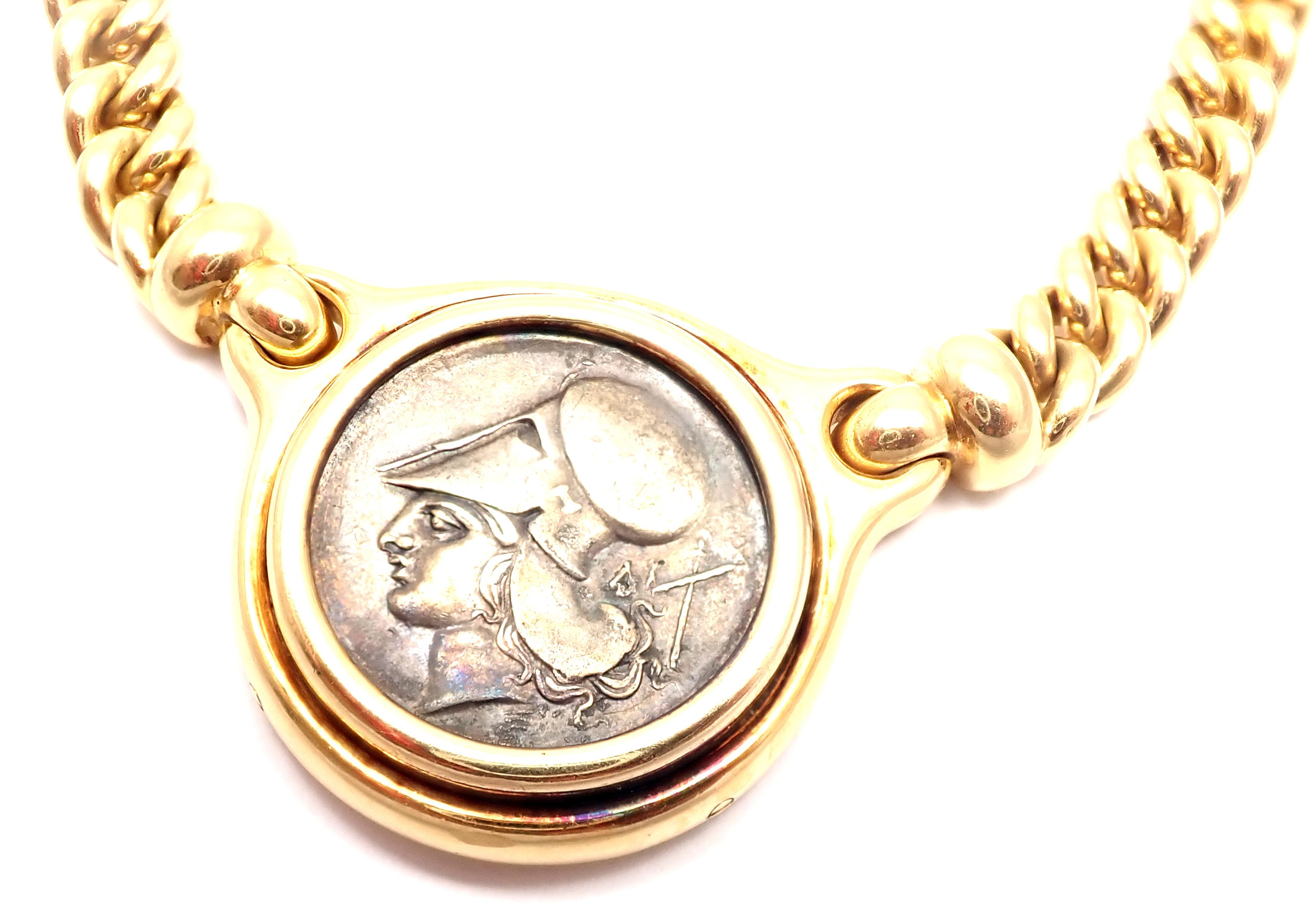 18k yellow gold ancient silver coin, link chain necklace by Bulgari.
Measurements: 
Length: 15.5