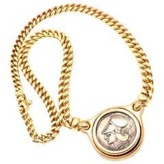 Vintage Bulgari Ancient Silver Coin Yellow Gold Link Necklace