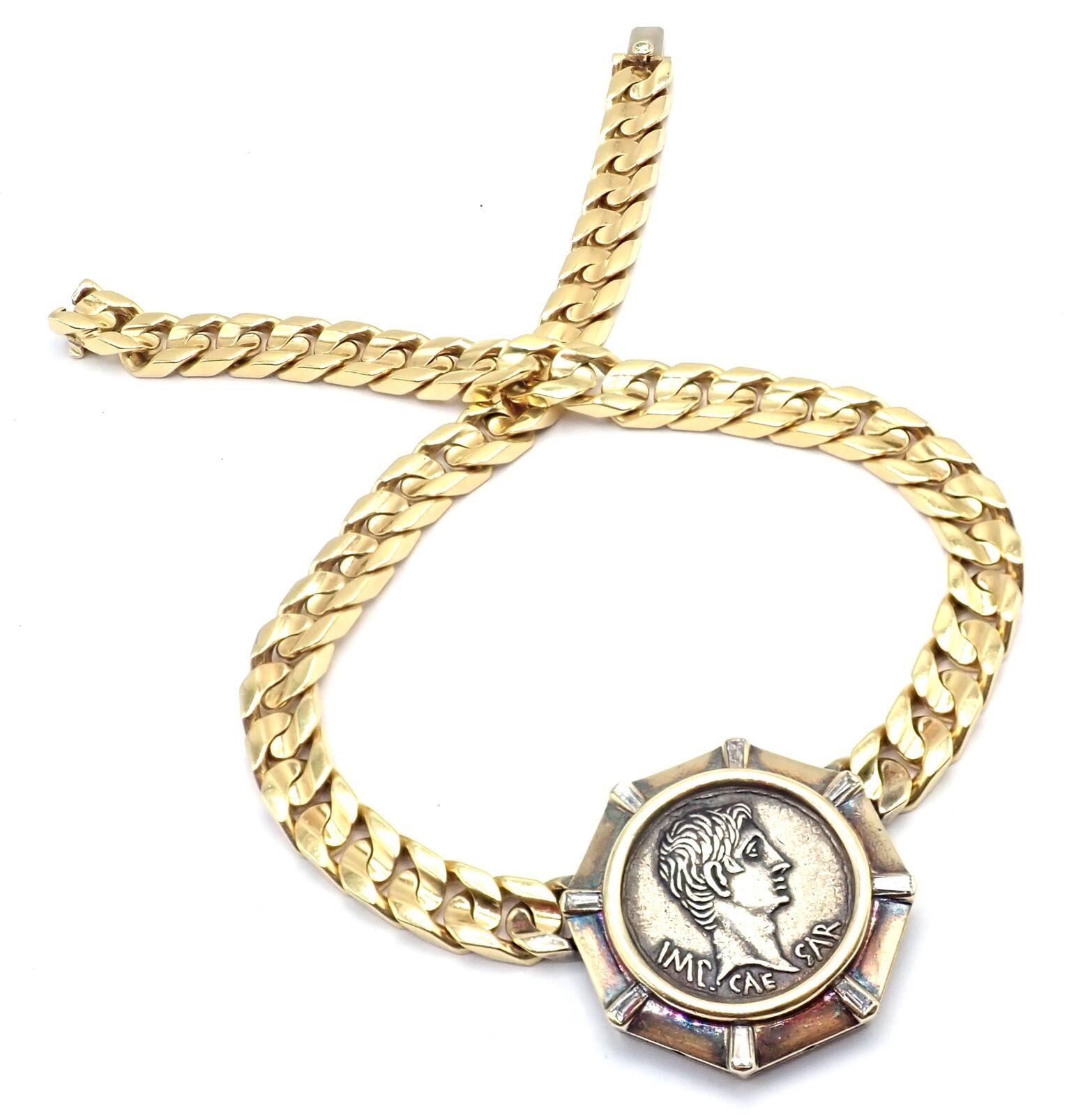 Bulgari Antique Coin Monete Diamond Yellow Gold Link Chain Necklace For Sale 5