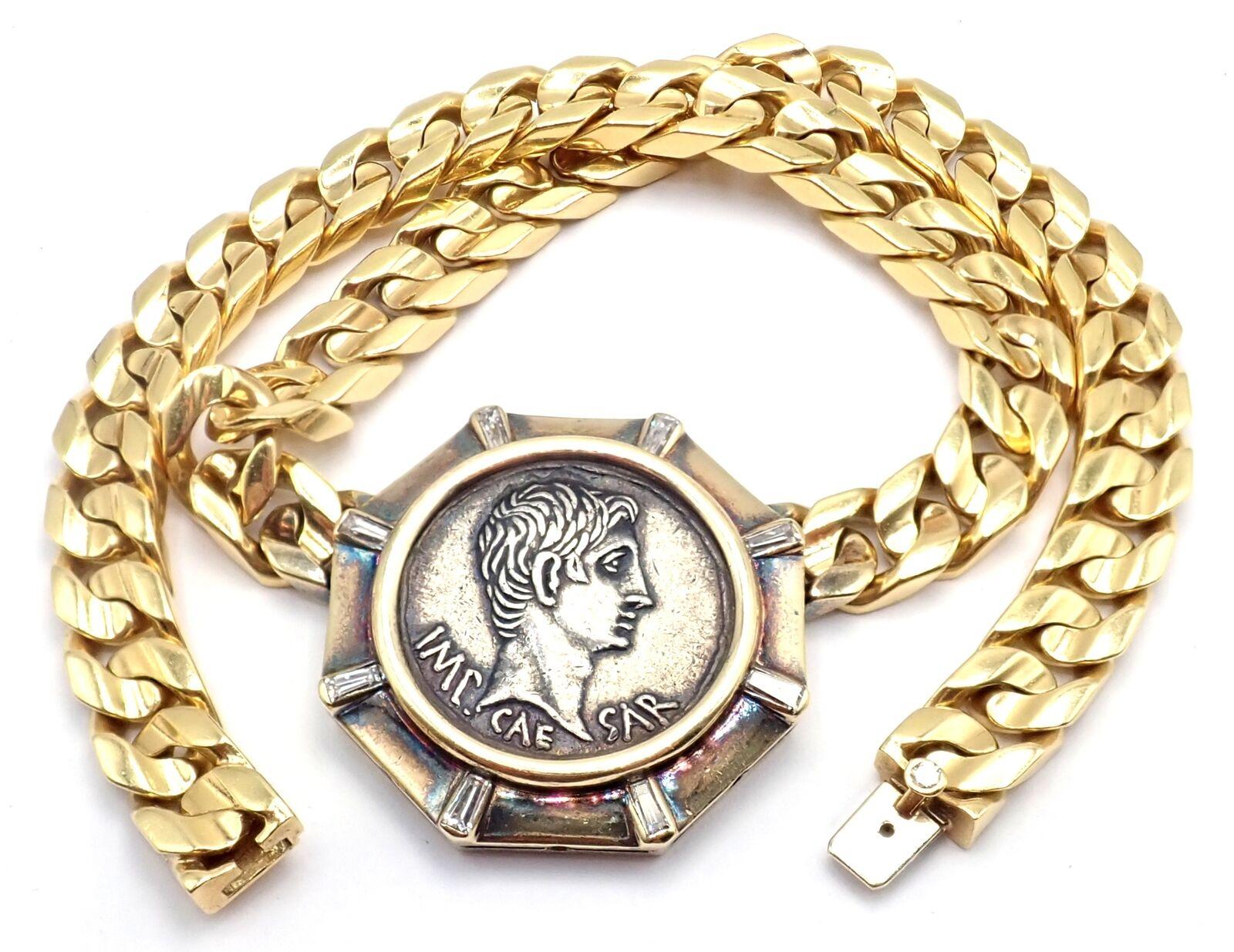 Bulgari Antique Coin Monete Diamond Yellow Gold Link Chain Necklace For Sale 6
