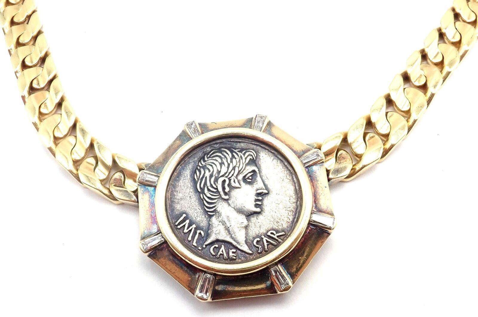 Bulgari Antique Coin Monete Diamond Yellow Gold Link Chain Necklace In Excellent Condition For Sale In Holland, PA