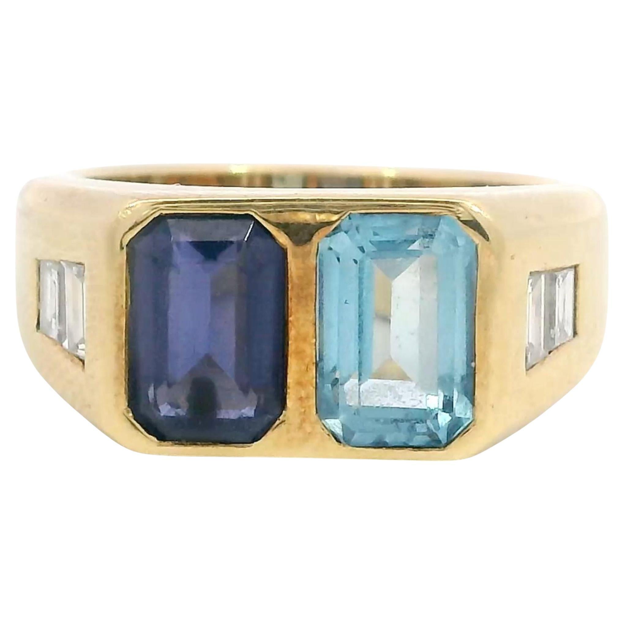 Bulgari Aqua Diamond Ring with Iolite 18K Yellow Gold in vendita