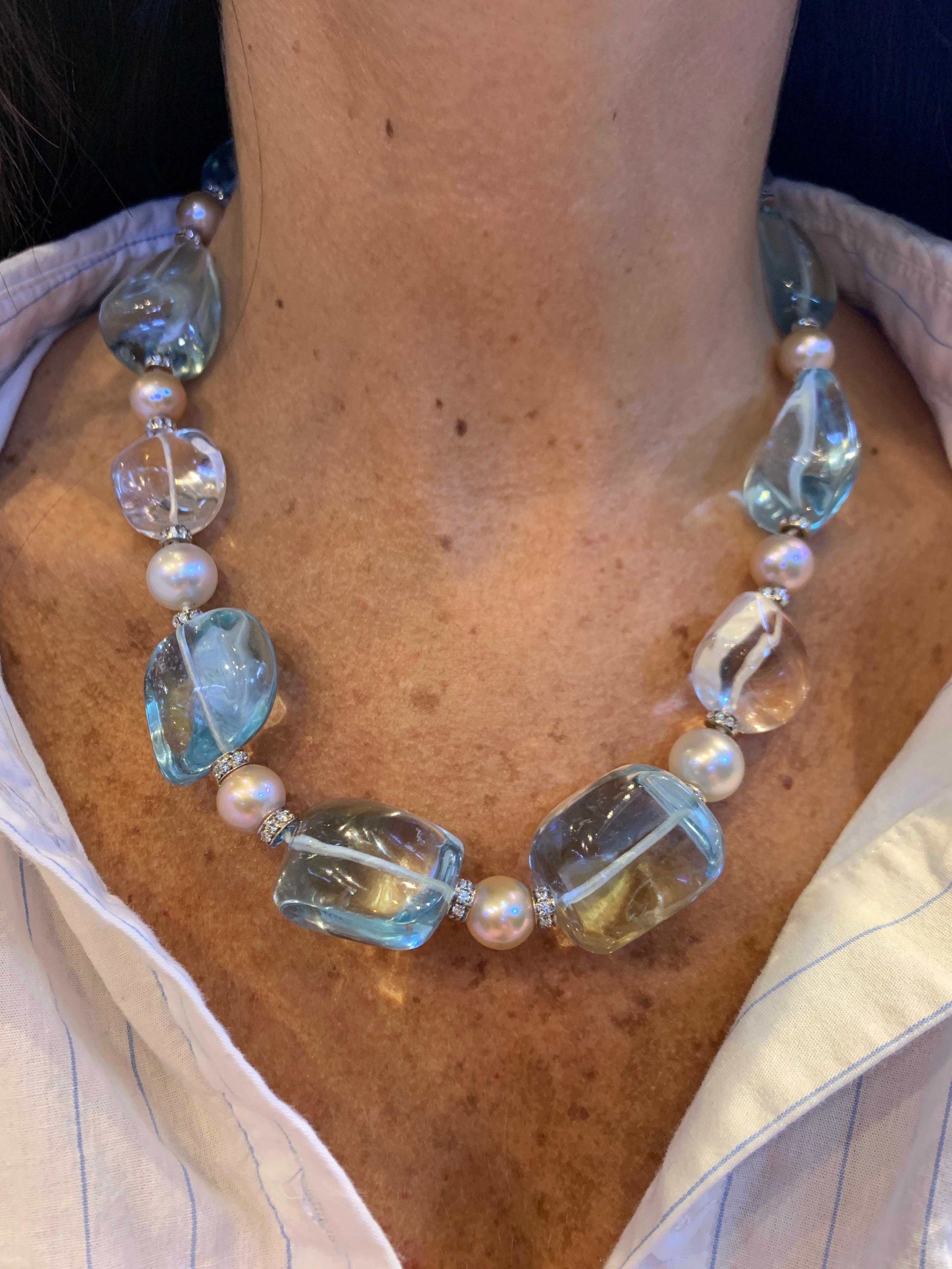 Bead Bulgari Aquamarine Rock Crystal & Pearl Necklace For Sale