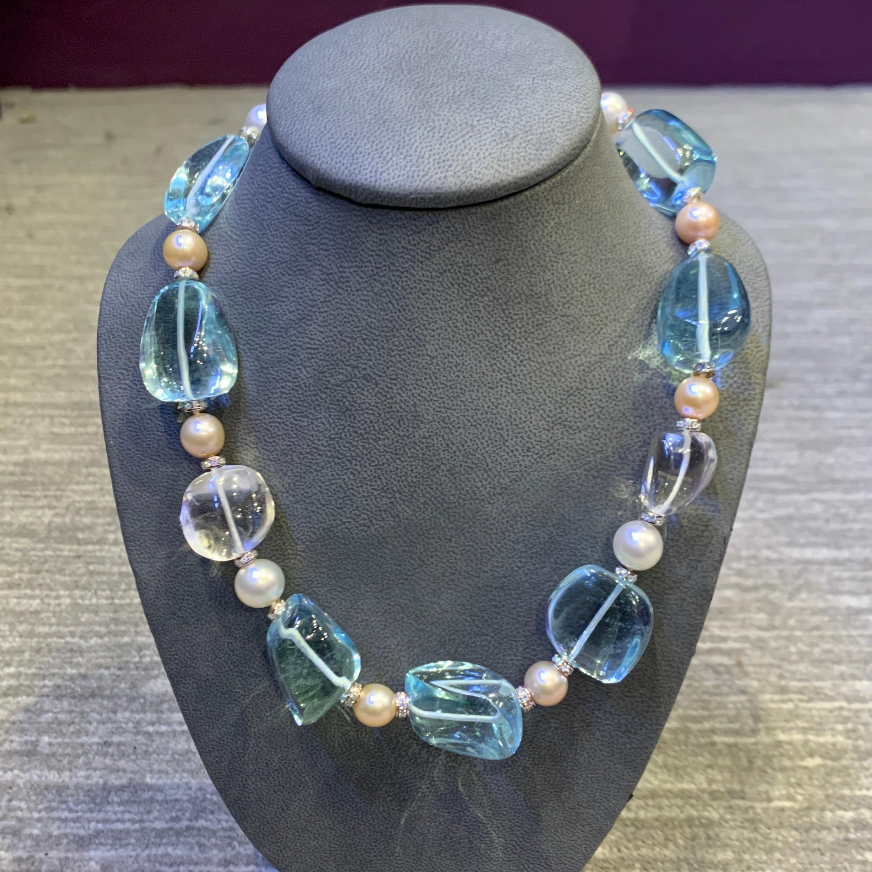 Bulgari Aquamarine Rock Crystal & Pearl Necklace In Excellent Condition For Sale In New York, NY