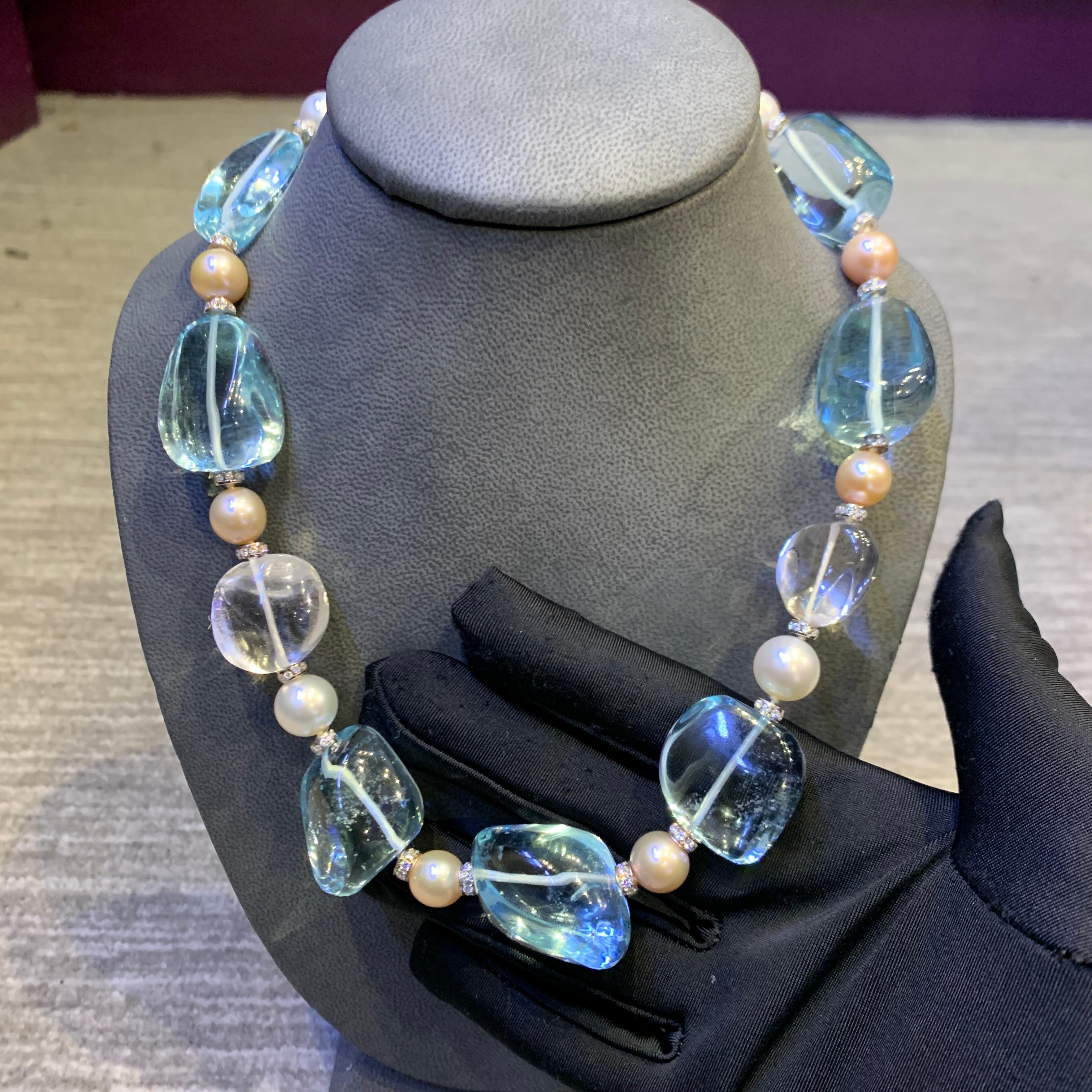 Women's Bulgari Aquamarine Rock Crystal & Pearl Necklace For Sale