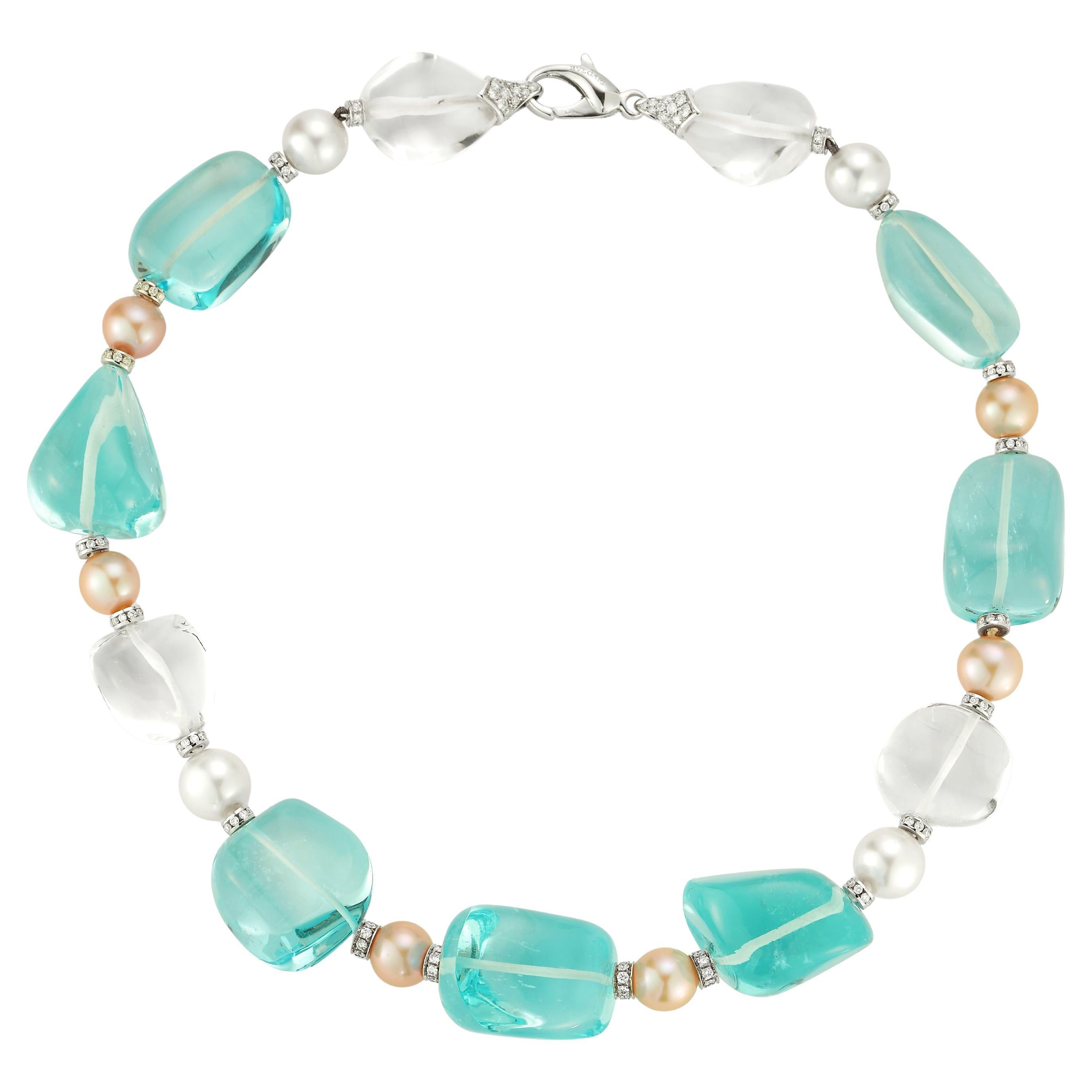 Bulgari Aquamarine Rock Crystal & Pearl Necklace