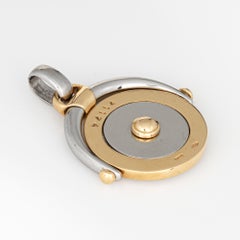 Bulgari Aquarius Pendant Spinner Vintage 18k Gold Steel Fine Zodiac Jewelry Flip