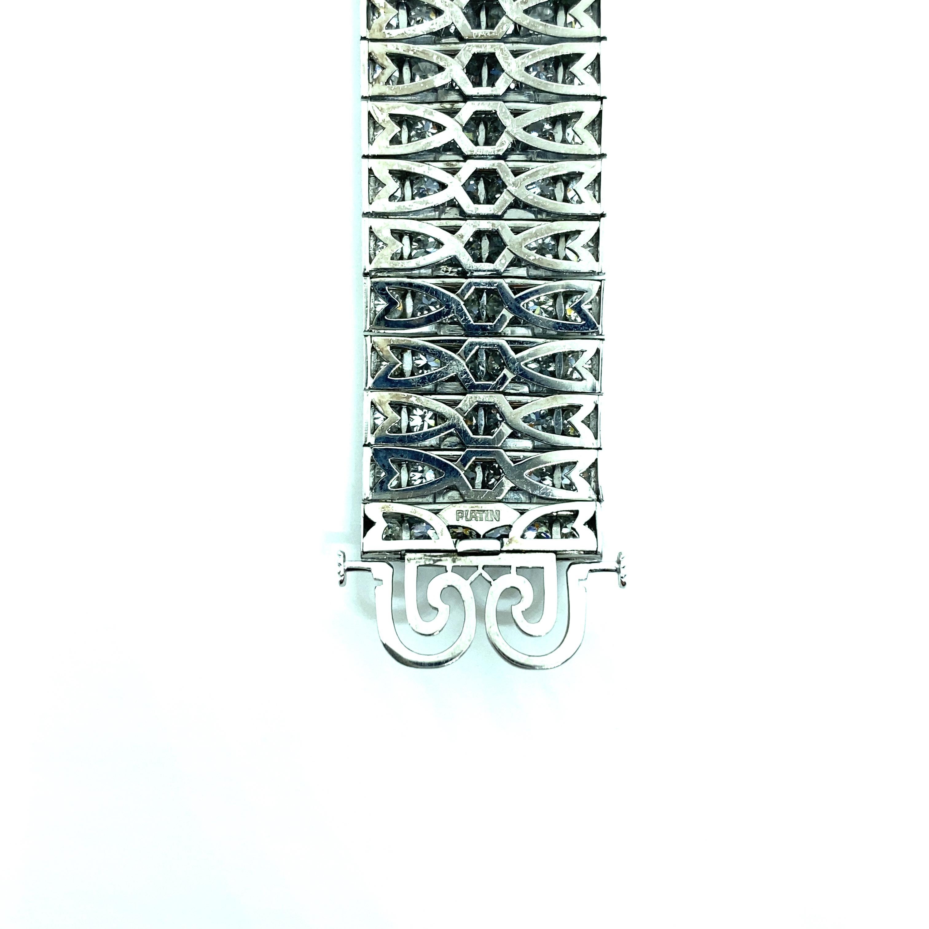 Women's Bulgari Art Deco 30 Carat Diamond Engraved Platinum Tennis Bracelet
