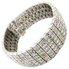 Bulgari Art Deco 30 Carat Diamond Engraved Platinum Tennis Bracelet