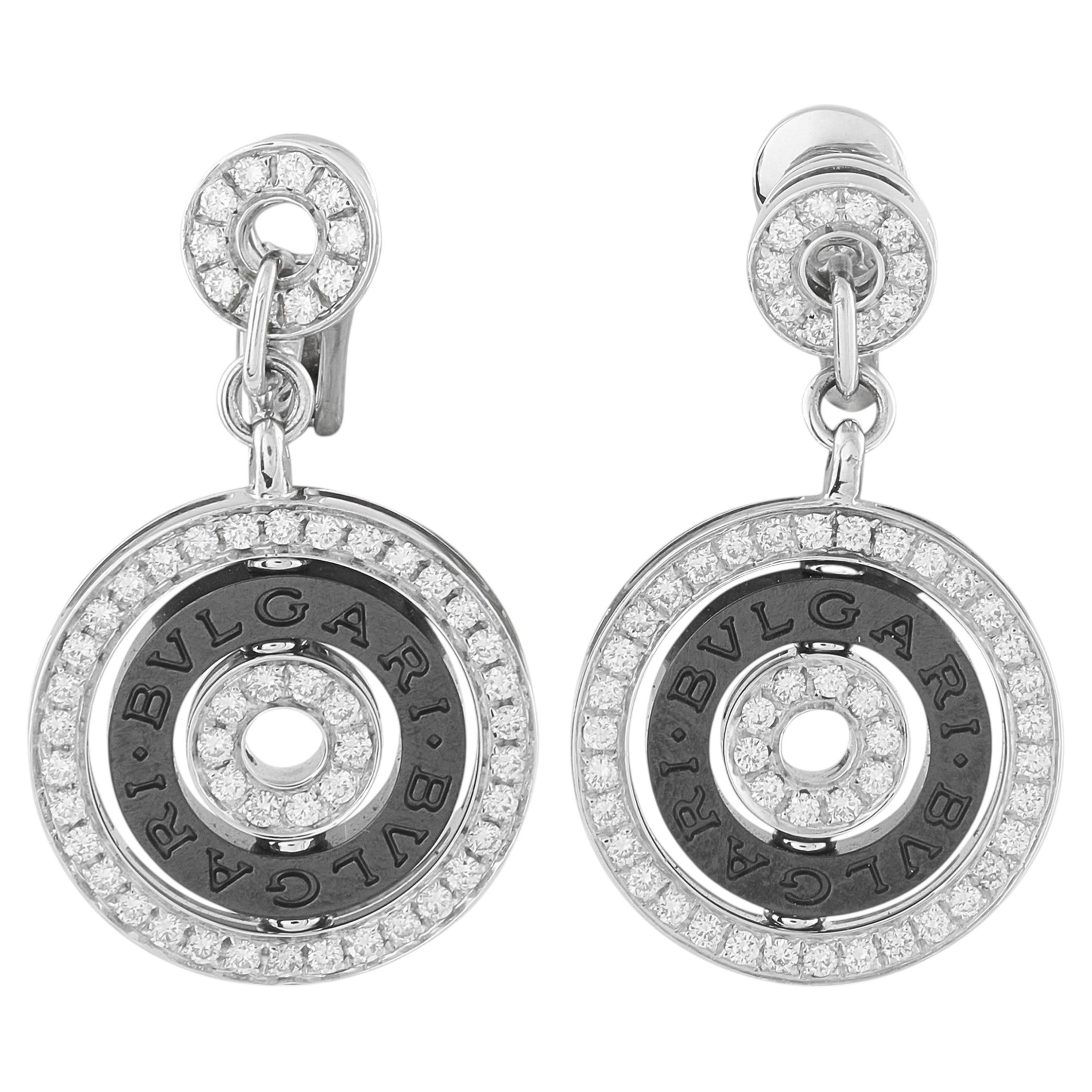 Bulgari Astrale 18K White Gold Diamond and Ceramic Earrings Bvlgari For Sale