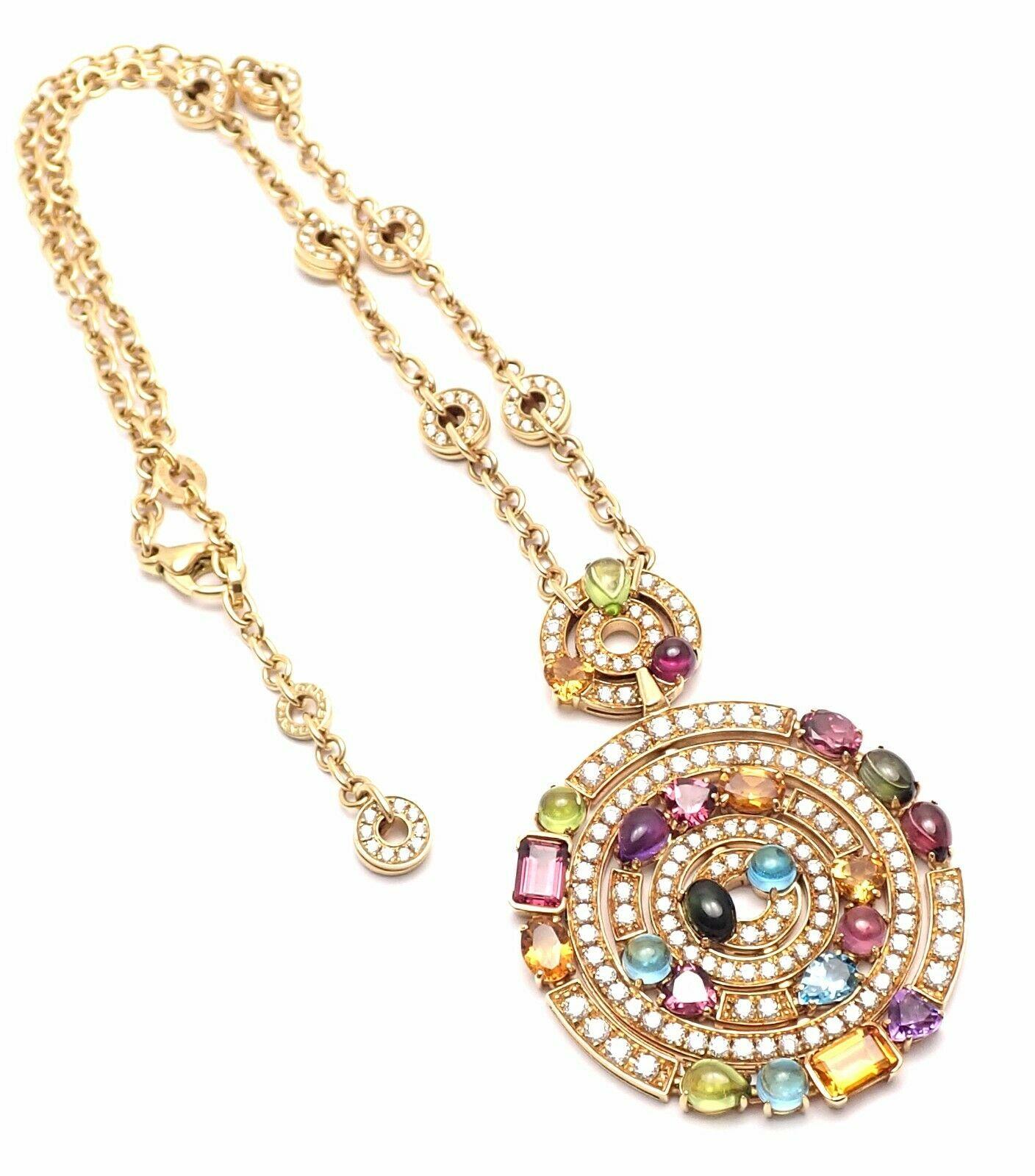 Bulgari Astrale Diamond Color Stone Yellow Gold Large Pendant Necklace 2