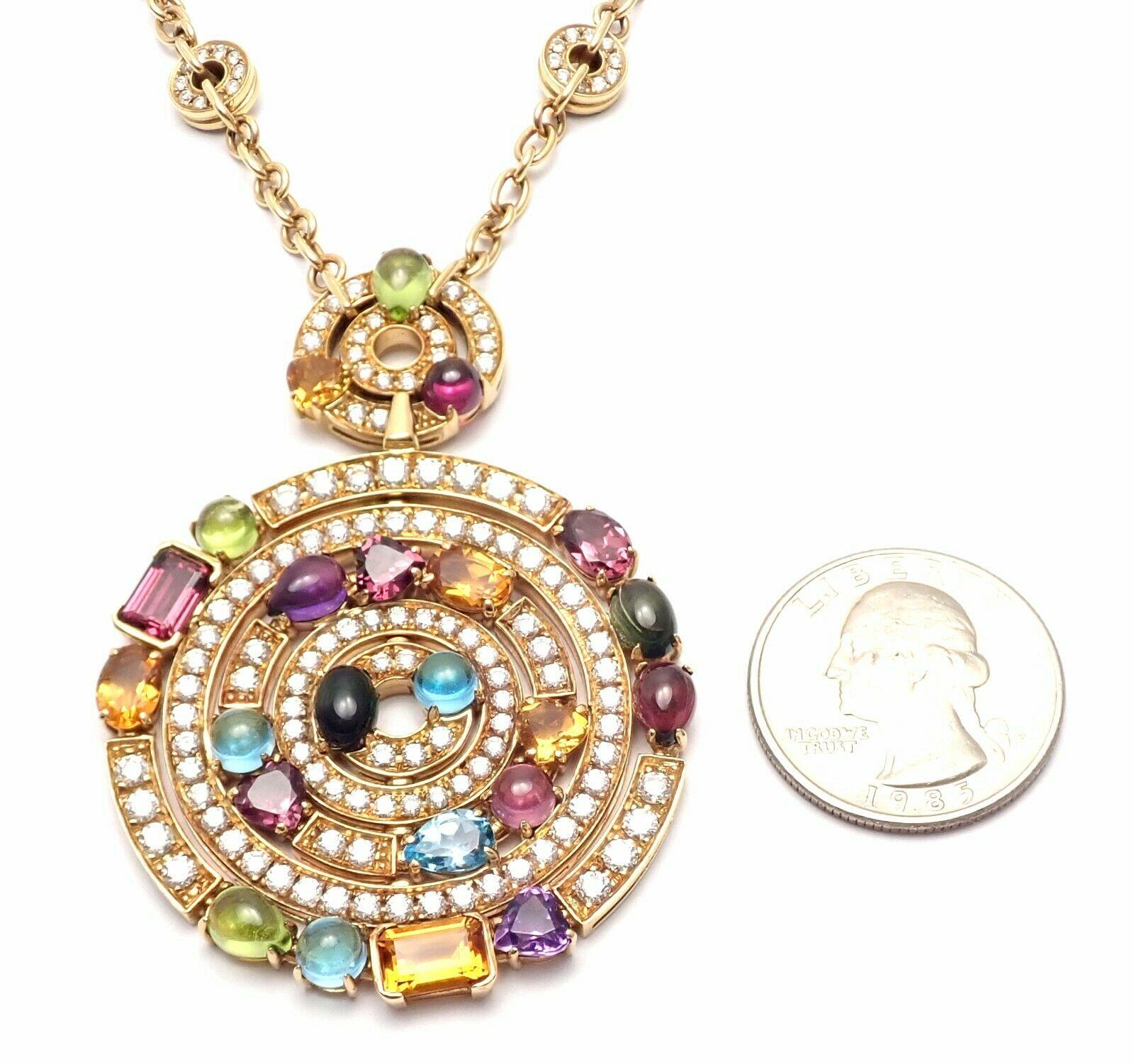 Bulgari Astrale Diamond Color Stone Yellow Gold Large Pendant Necklace 3