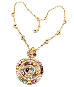 Bulgari Astrale Diamond Color Stone Yellow Gold Large Pendant Necklace