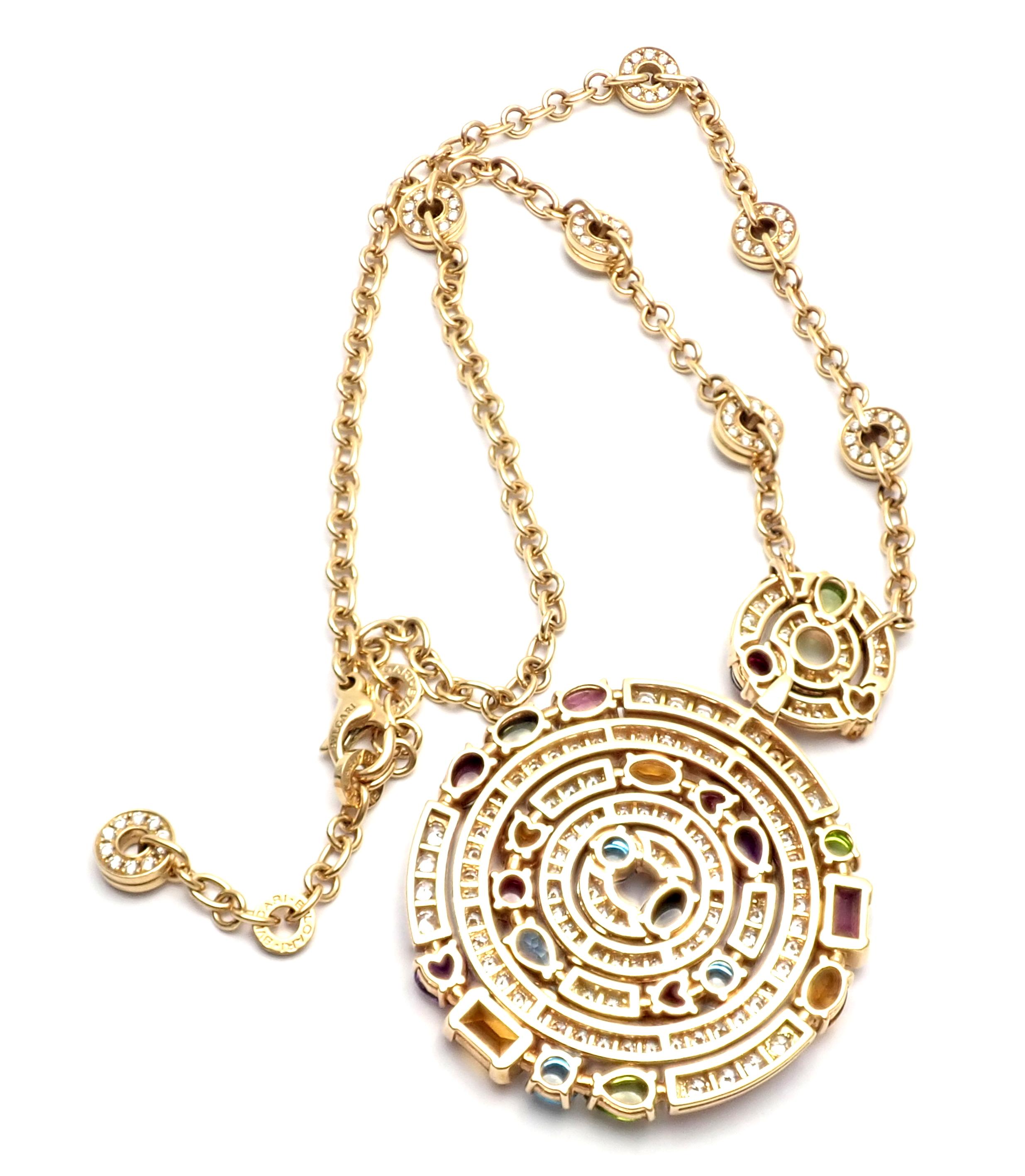 Women's or Men's Bulgari Astrale Diamond Color Stone Yellow Gold Large Pendant Necklace