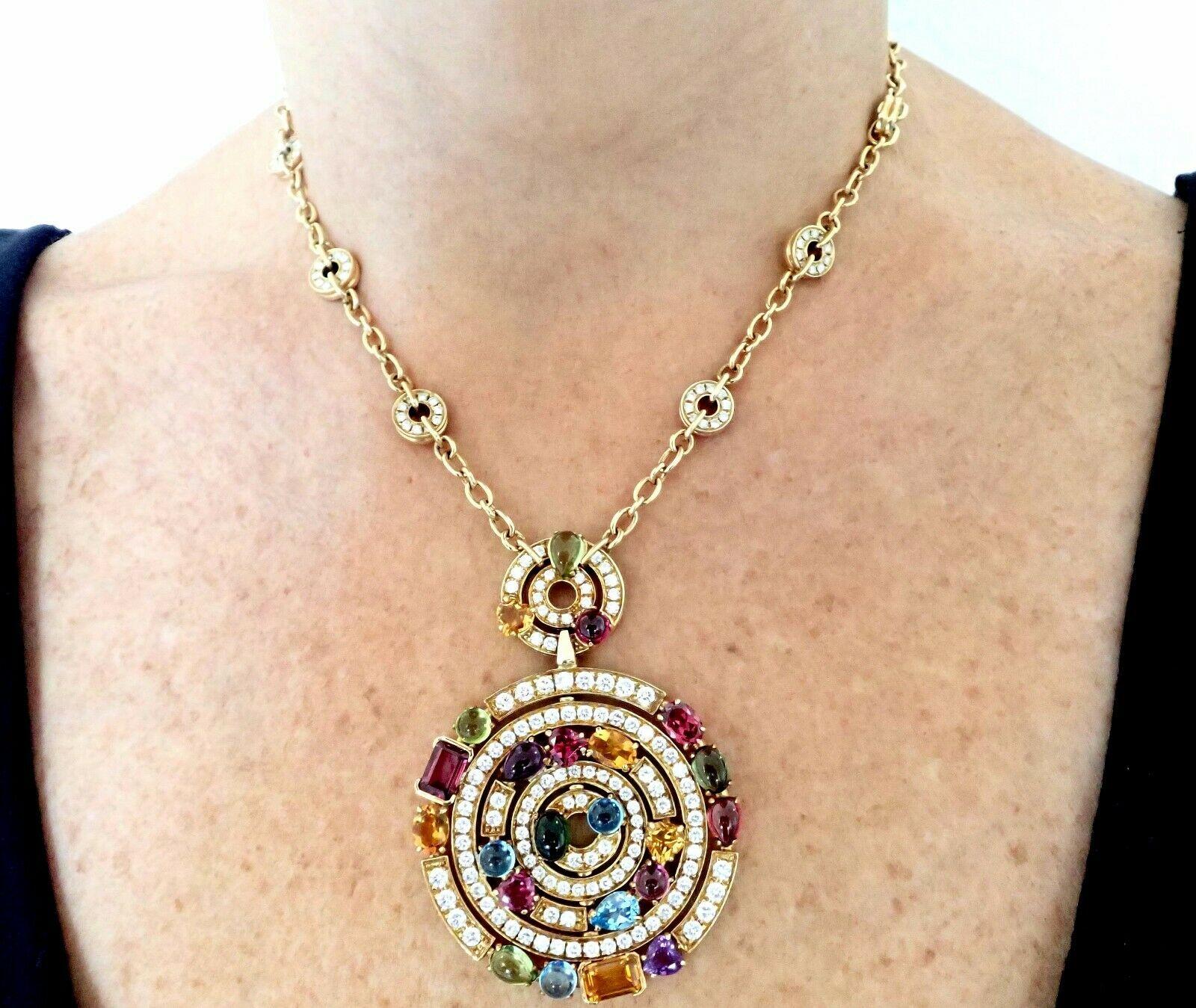 Bulgari Astrale Diamond Color Stone Yellow Gold Large Pendant Necklace In Excellent Condition In Southampton, PA