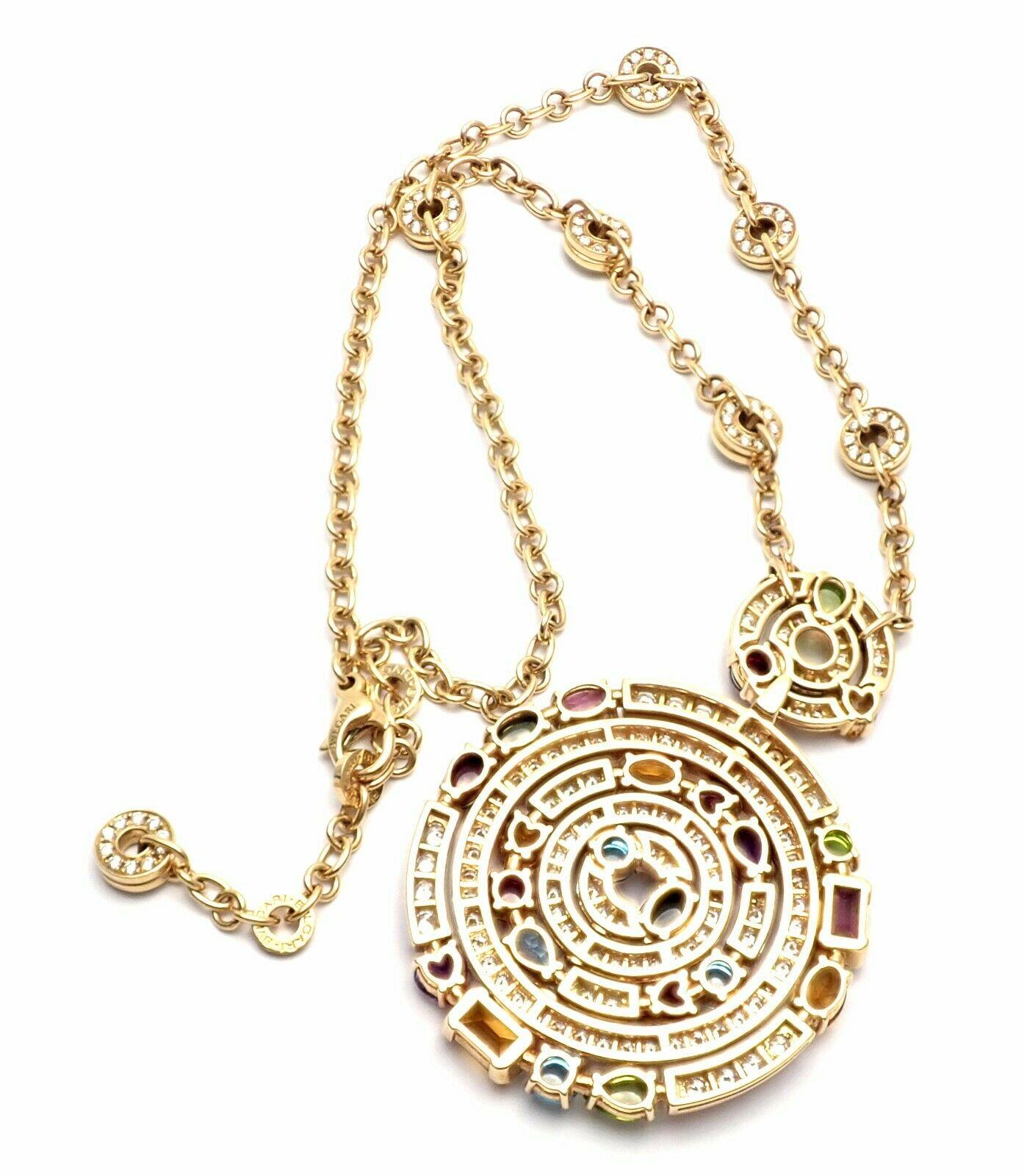 Bulgari Astrale Diamond Color Stone Yellow Gold Large Pendant Necklace 1