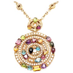 Bulgari Astrale Diamond Color Stone Yellow Gold Large Pendant Necklace