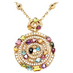 Bulgari Astrale Diamond Color Stone Yellow Gold Large Pendant Necklace