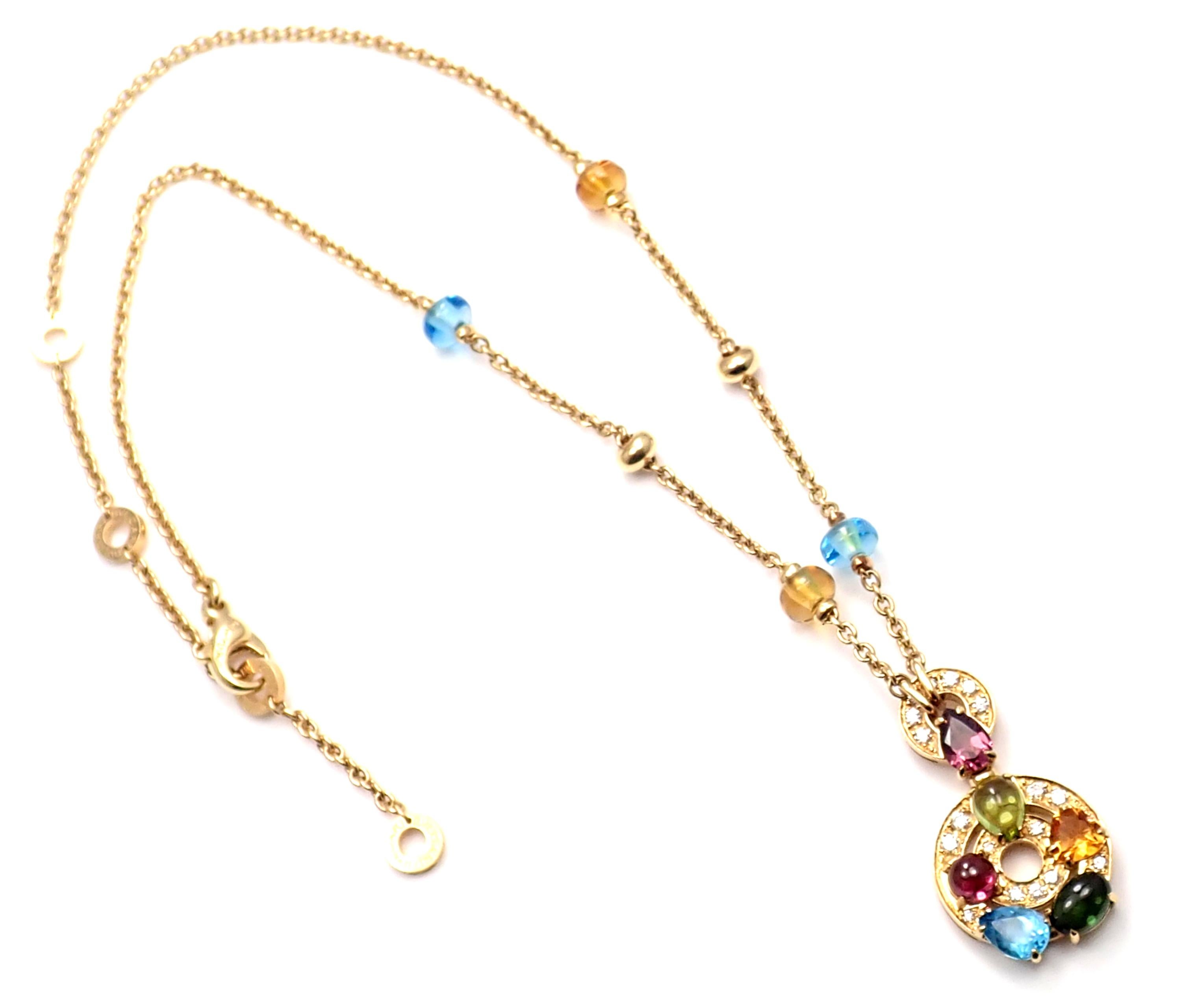 18k Yellow Gold Diamond Blue Topaz, Peridot, Citrine, Tourmaline Astrale Pendant Necklace by Bulgari.  
With 18 round brilliant cut VS1 clarity, G color diamonds total weight approx. .50ct
Details:  
Weight: 20.2 grams
Length: 18