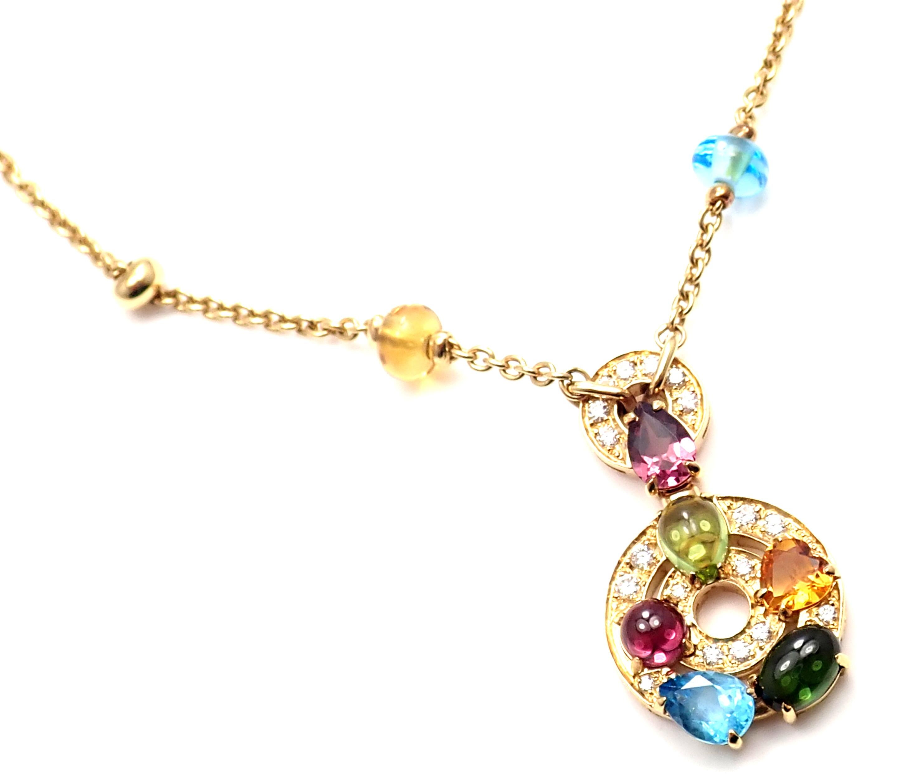 Women's or Men's Bulgari Astrale Diamond Color Stone Yellow Gold Pendant Necklace