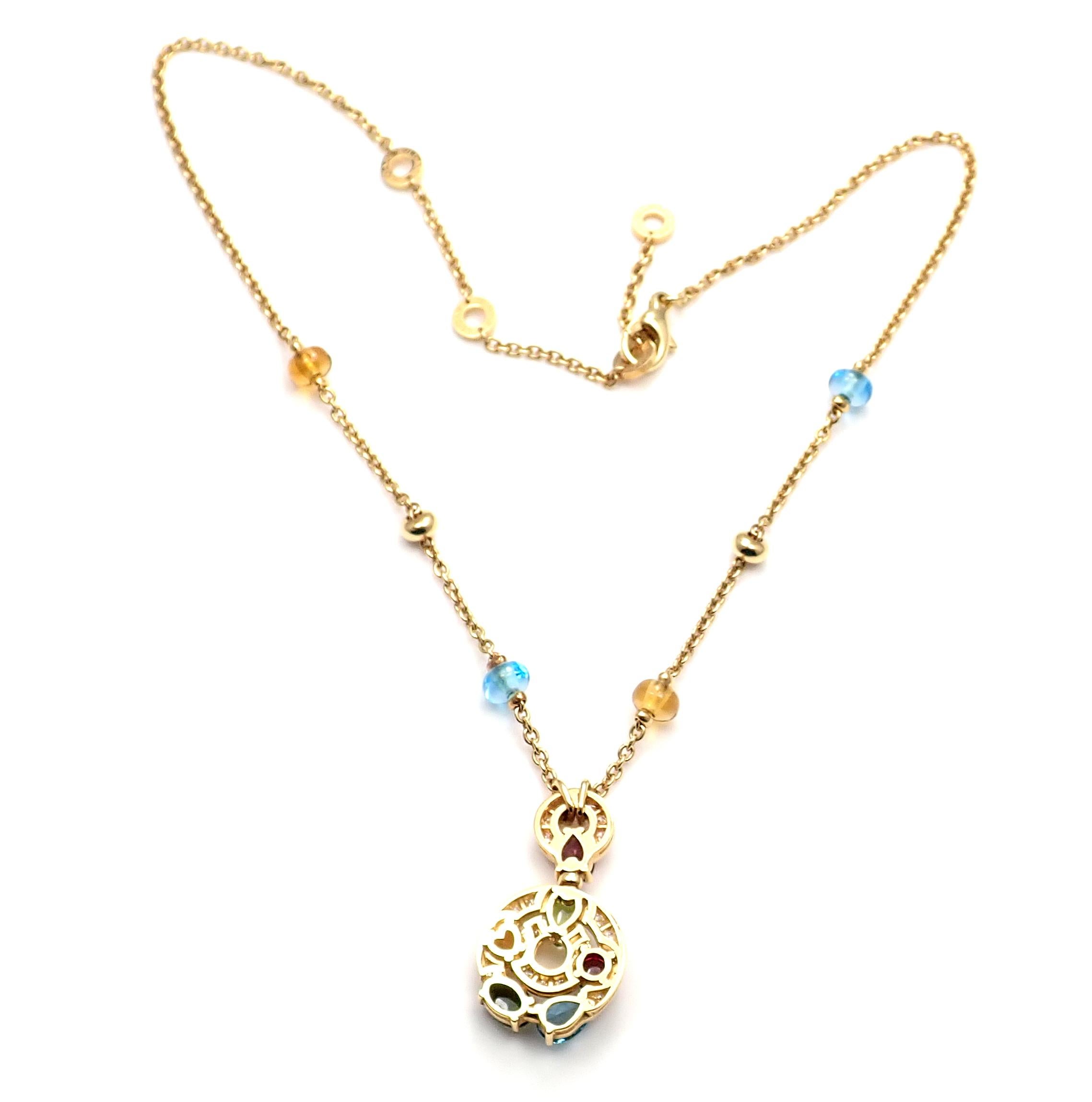 Bulgari Astrale Diamond Color Stone Yellow Gold Pendant Necklace 2