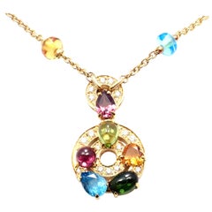 Bulgari Astrale Diamond Color Stone Yellow Gold Pendant Necklace