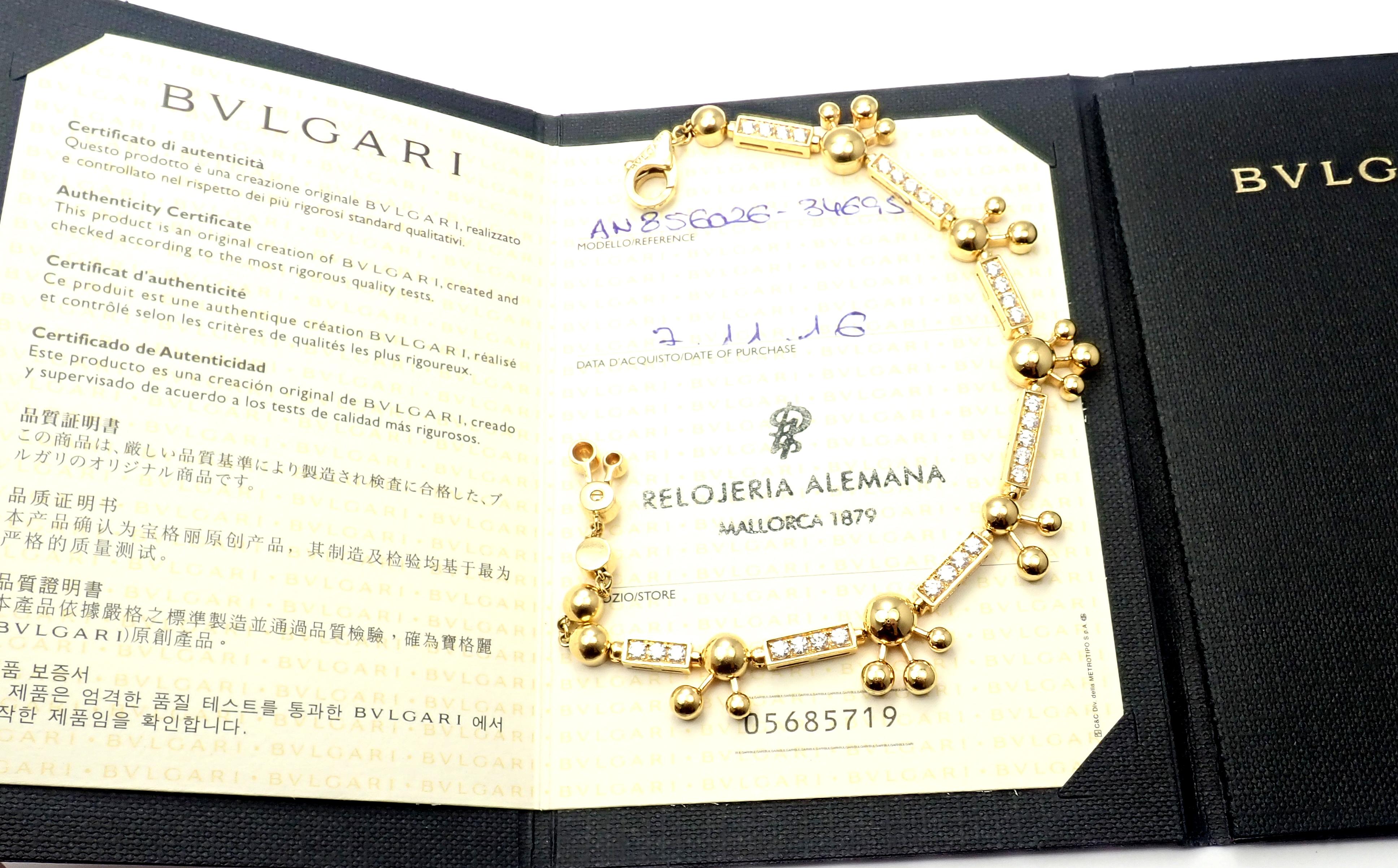 18k Yellow Gold Diamond Astrale Link Bracelet by Bulgari. 
With 26 round brilliant cut diamonds color E clarity VVS-VS total weight approx. 1.50ct
This bracelet comes with Bulgari certificate.
Details: 
Weight: 30.4 grams
Length:from 7 3/4