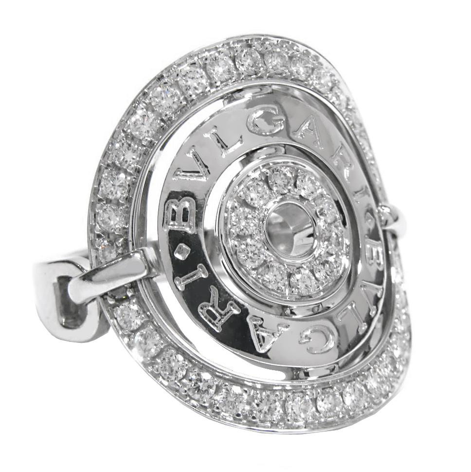 A chic Bulgari Astrale diamond ring featuring .70ct the finest Bulgari round brilliant cut diamonds set in 18k white gold. The ring measures .84