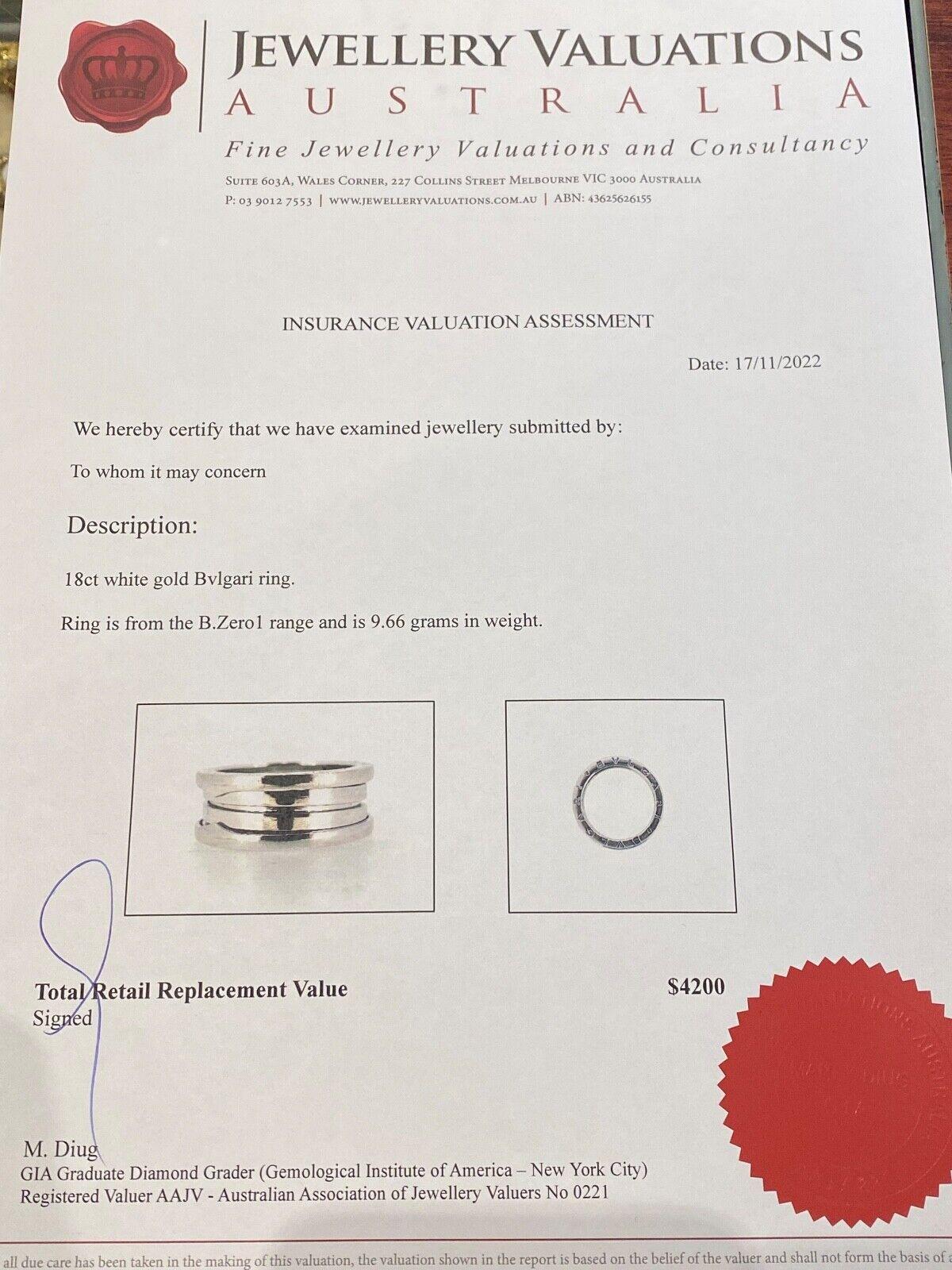 Bulgari B-Zero 1 18K 750 Weißgold Band / Ring, Größe 58 (Q). Wert in Höhe von 4200 $. 3