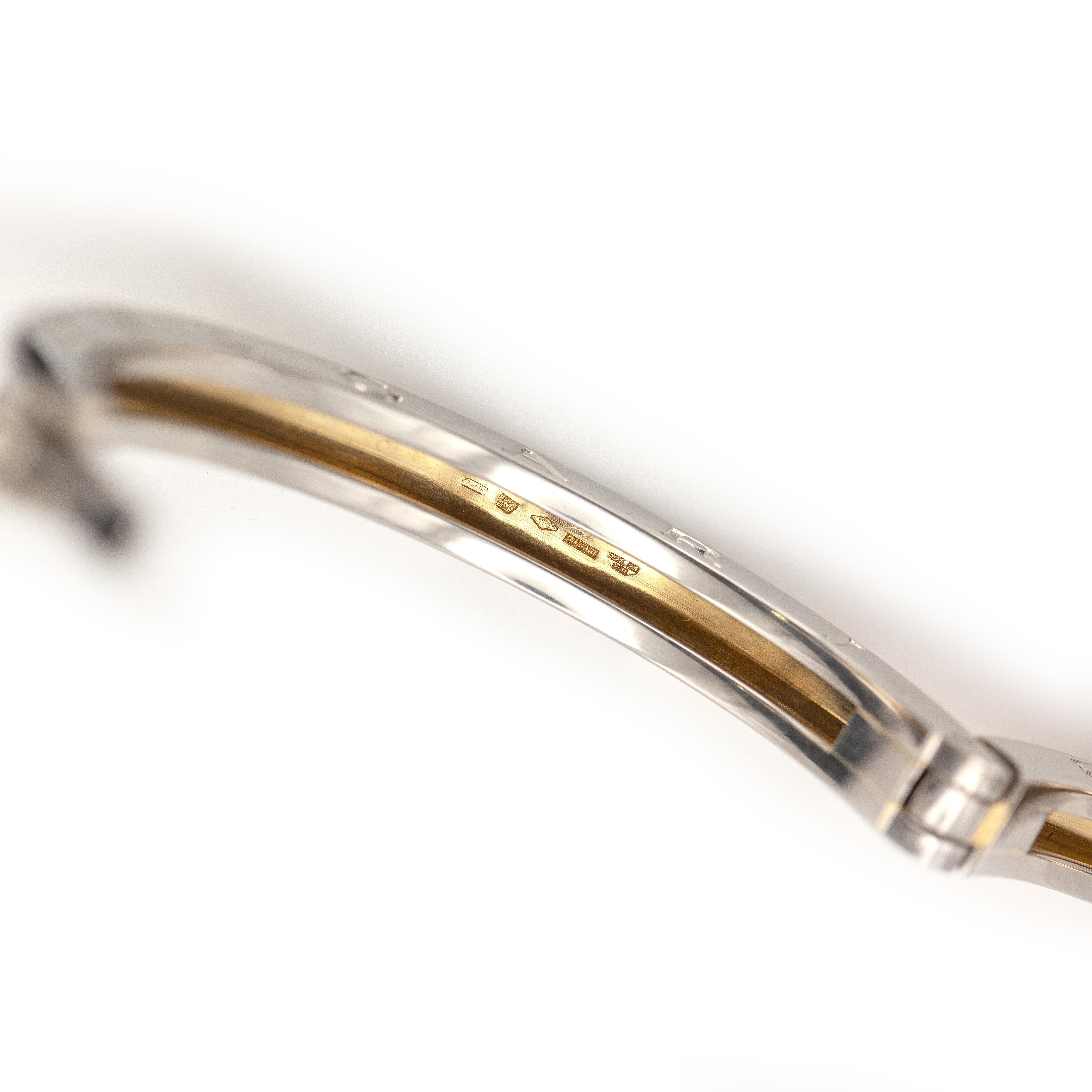 BULGARI B. Zero 1 18K YG and Steel Oval Hinged Bangle For Sale 2