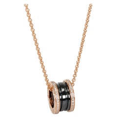 Bulgari B Zero 1 Diamond & Black Ceramic Necklace in 18K Rose Gold 0.38 Carat