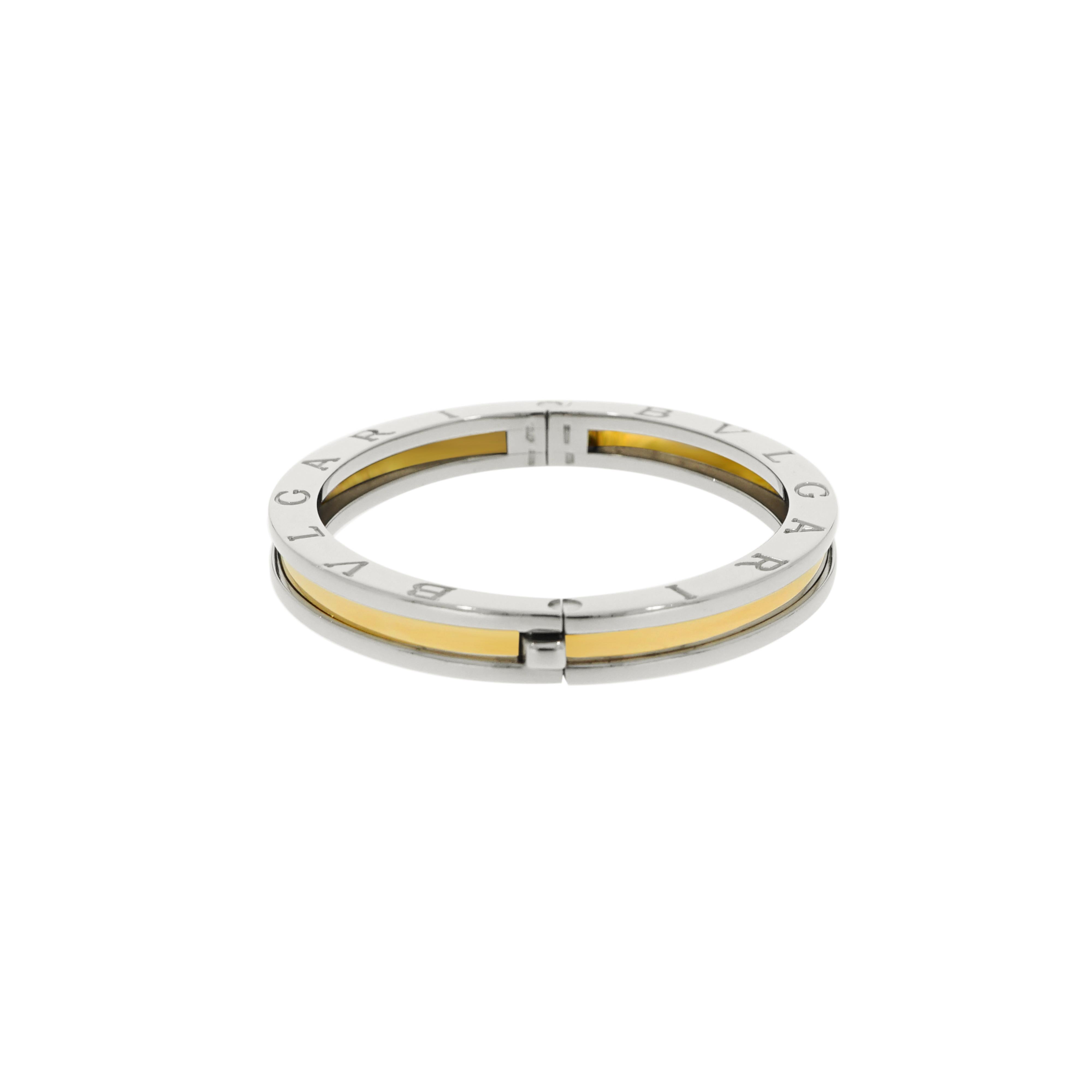 Bulgari B Zero 1 Steel and Gold Bangle Bracelet In Excellent Condition In Greenwich, CT