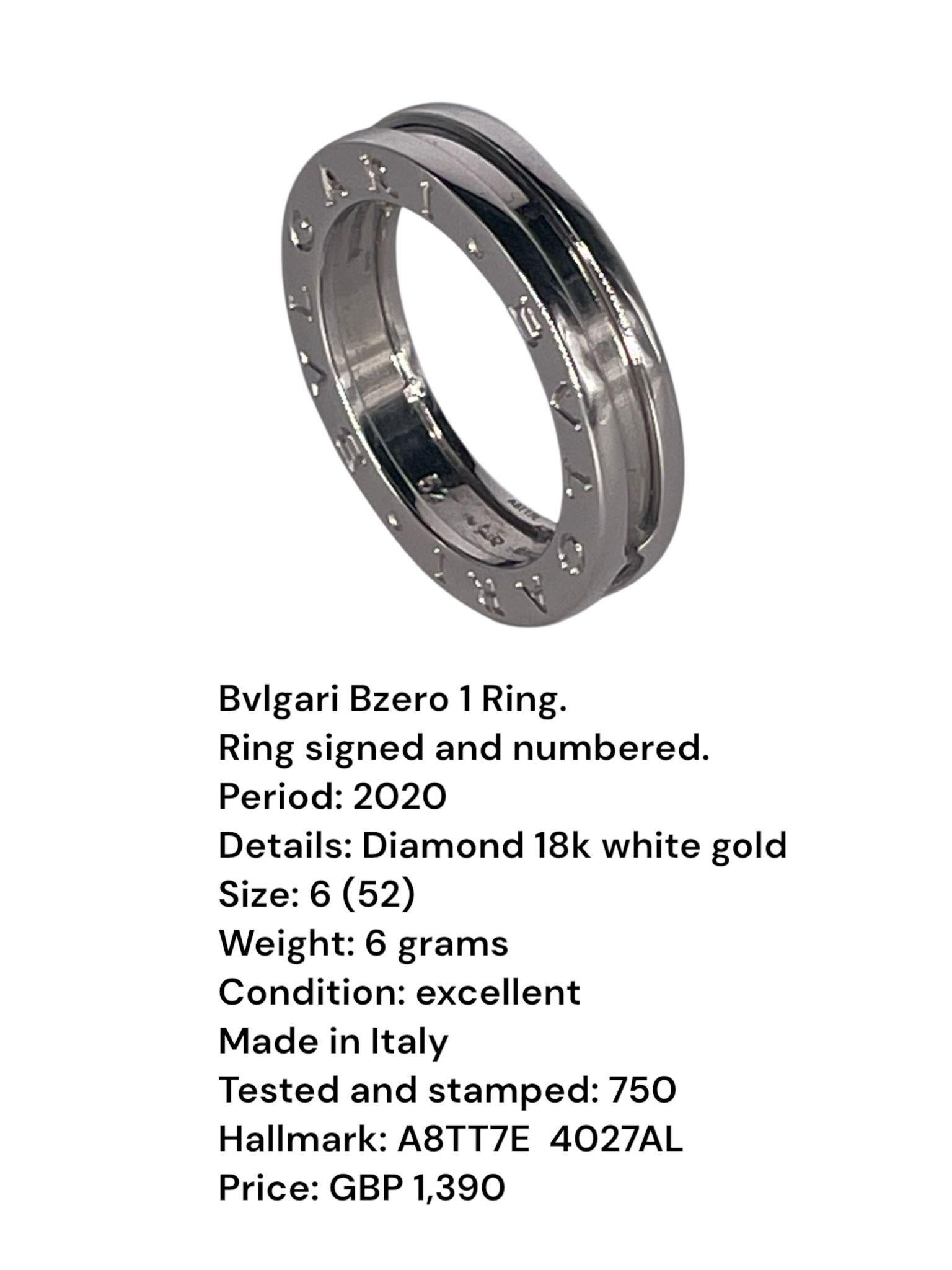 Anello Bulgari B Zero 1 in oro bianco In condizioni buone in vendita a Addlestone, GB