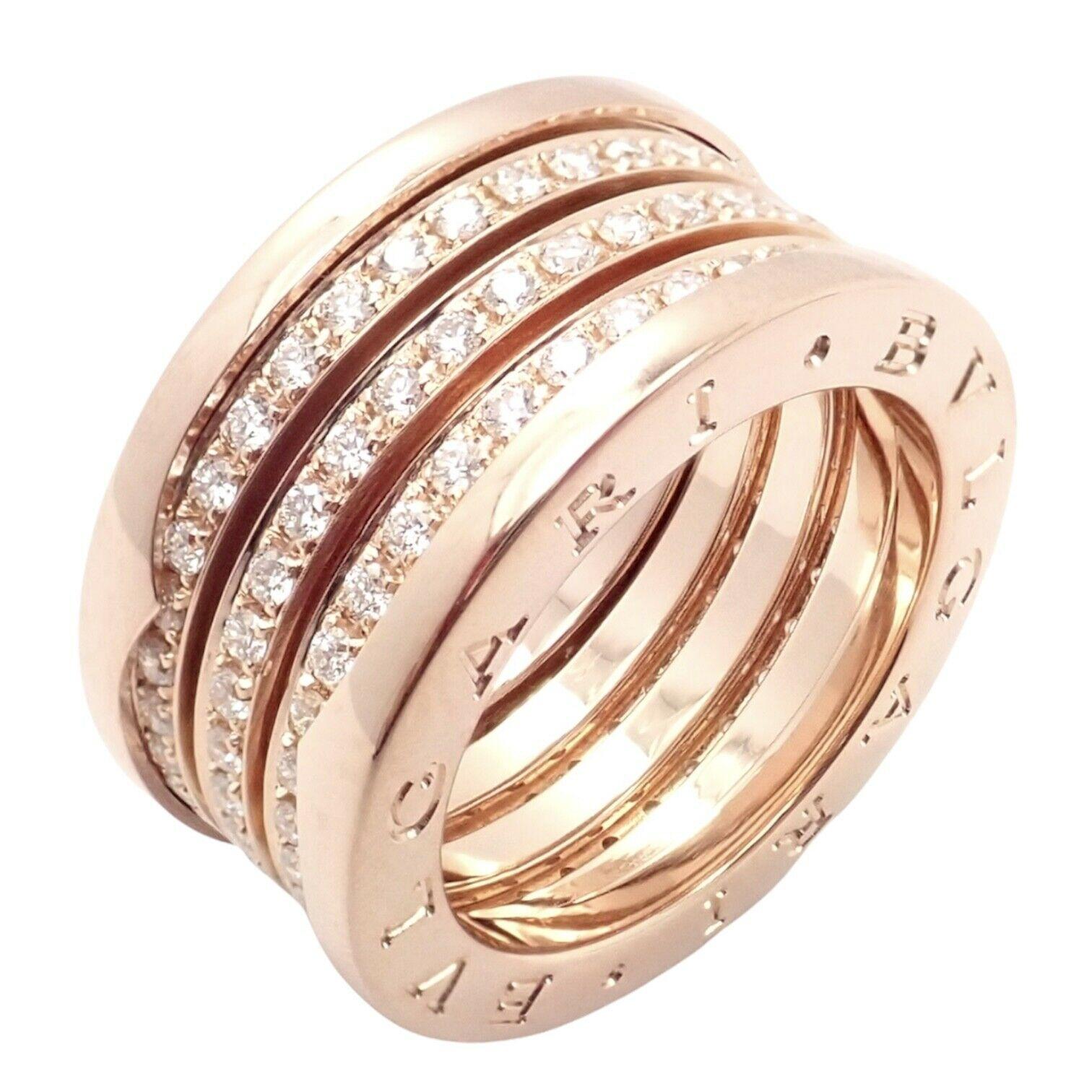 Bulgari B-Zero Pave Diamond Three Band Rose Gold Ring In Excellent Condition In Holland, PA