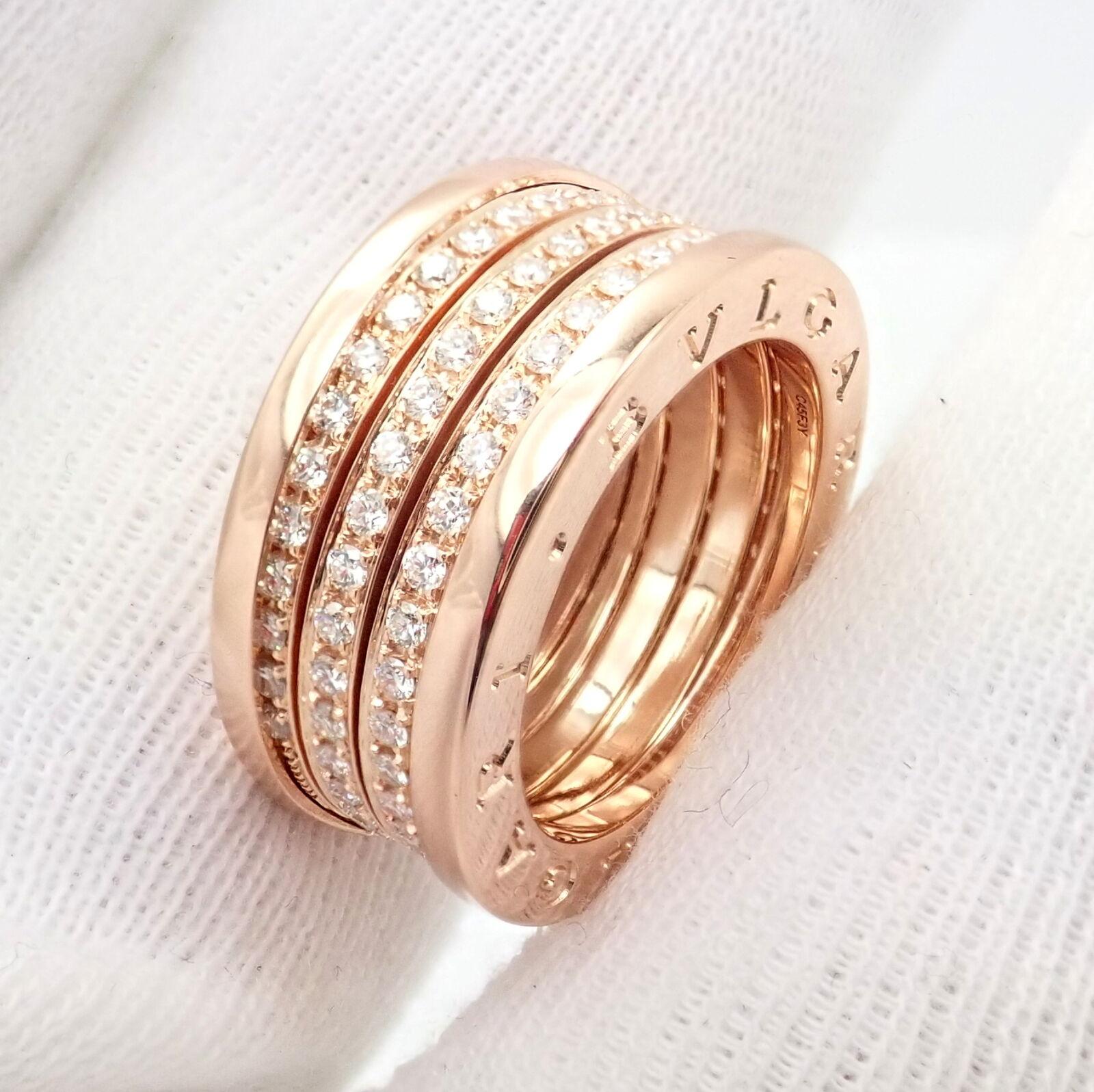 Women's or Men's Bulgari B-Zero Pave Diamond Three Band Rose Gold Ring