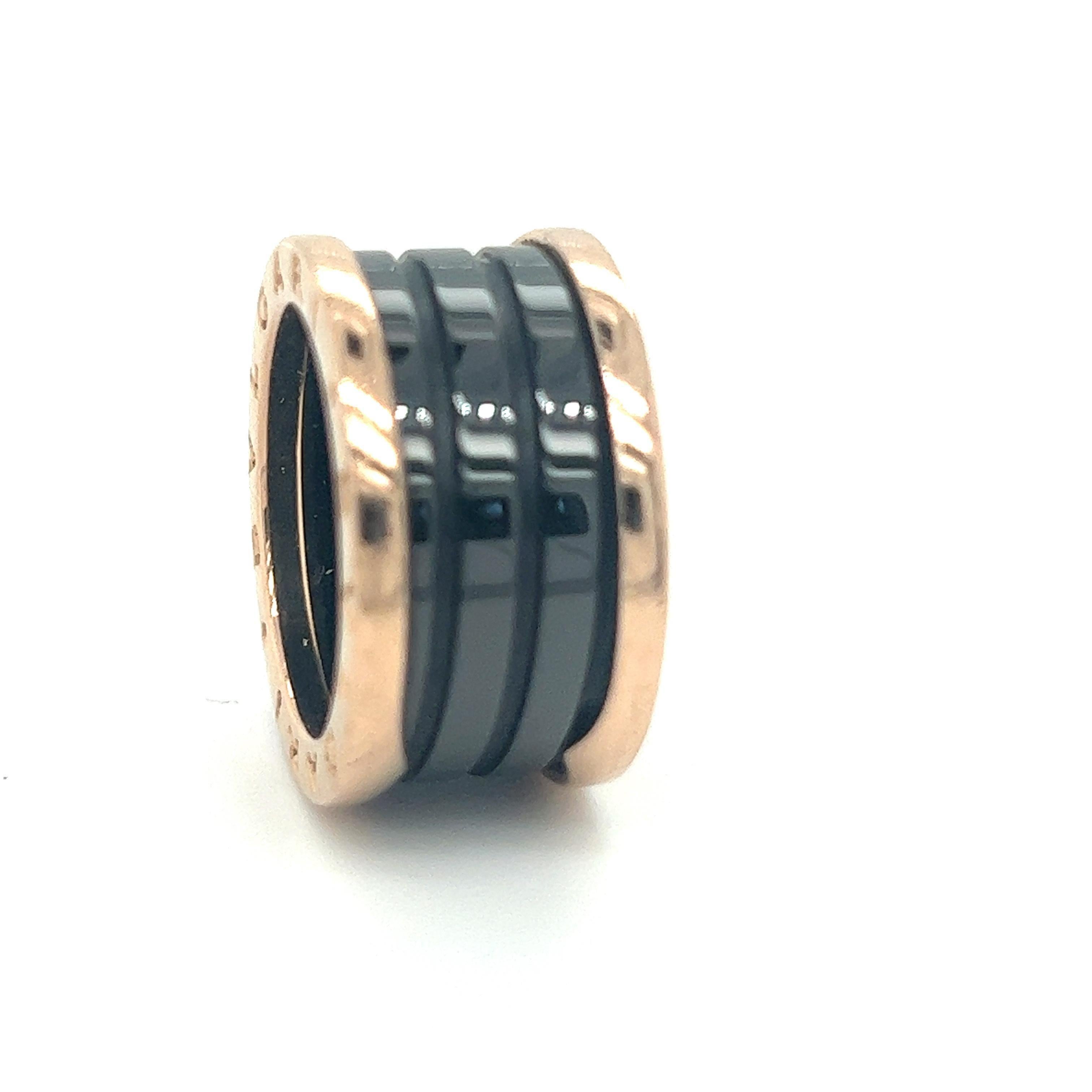 Contemporary Bulgari B-Zero rose gold black ceramic ring model number 346523 For Sale