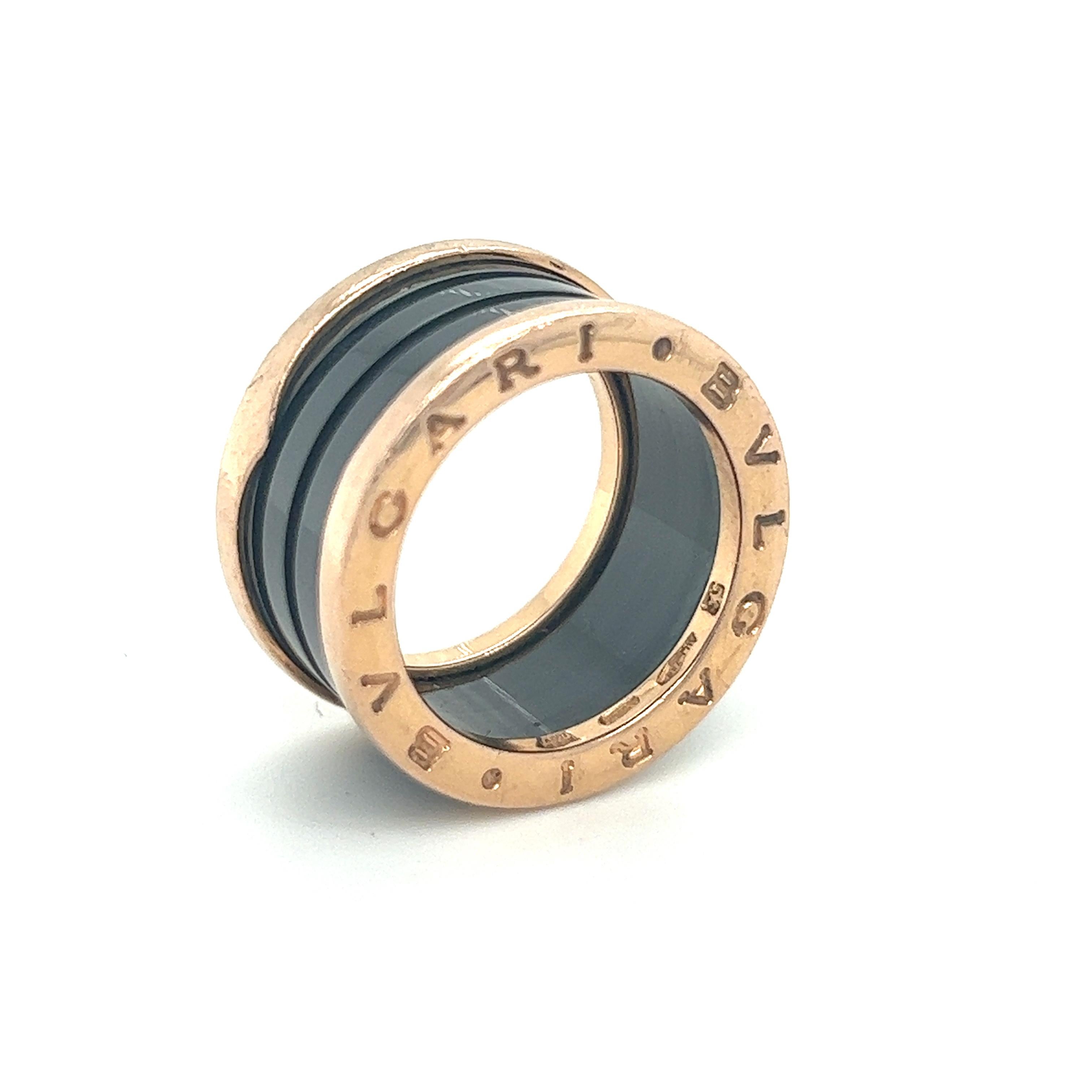 Contemporary Bulgari B-Zero rose gold black ceramic ring model number 346523 For Sale