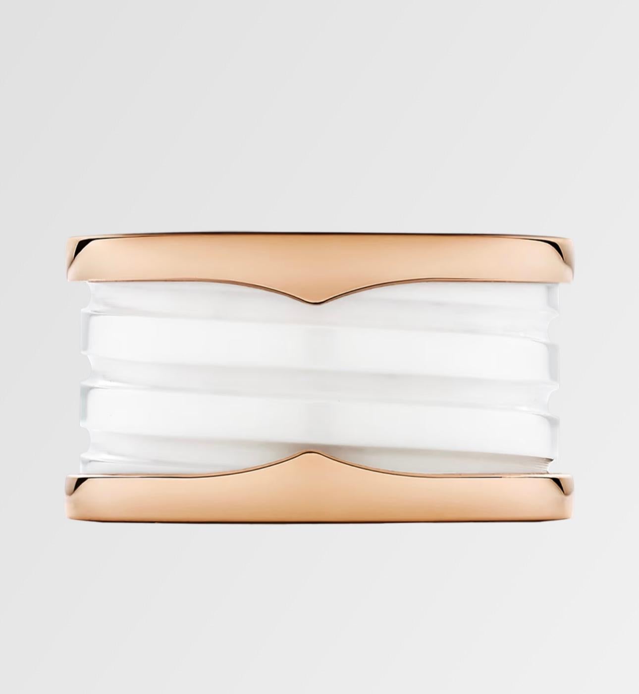 Women's Bulgari B Zero Wide Four- Band , 18 Karat Rose Gold Loops White Eternity Band For Sale