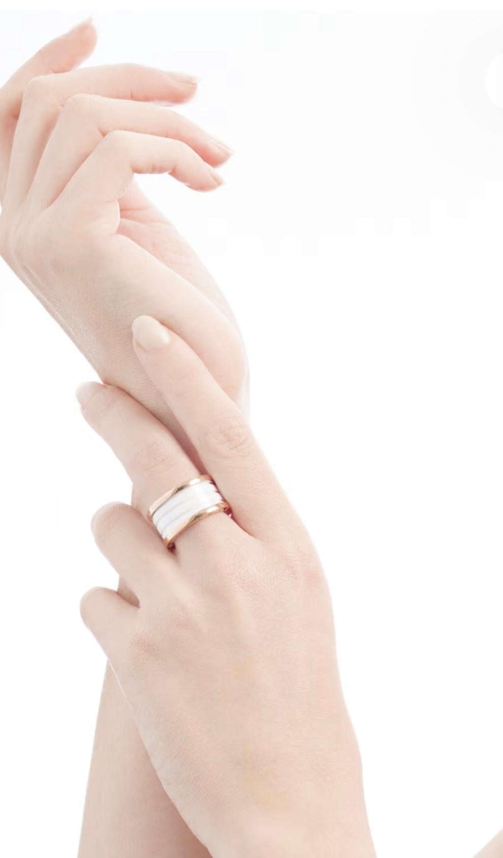 Bulgari B Zero Wide Four- Band , 18 Karat Rose Gold Loops White Eternity Band For Sale 1